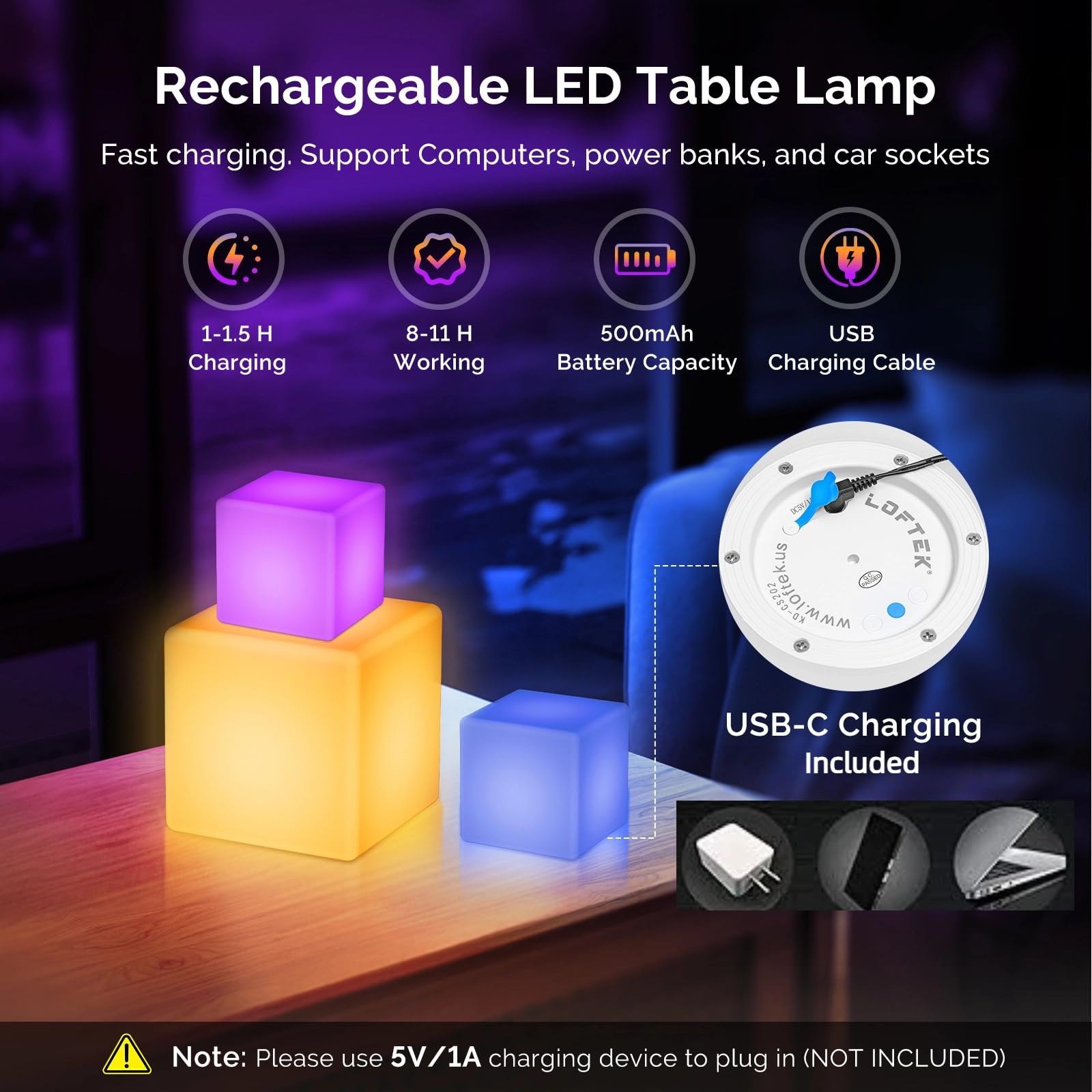 Loftek Led Cube Mood Lamp - 4-Inch Rgb Tesseract With Remote, Ip65 Waterproof, White Acrylic Night Light For Kids And Nursery
