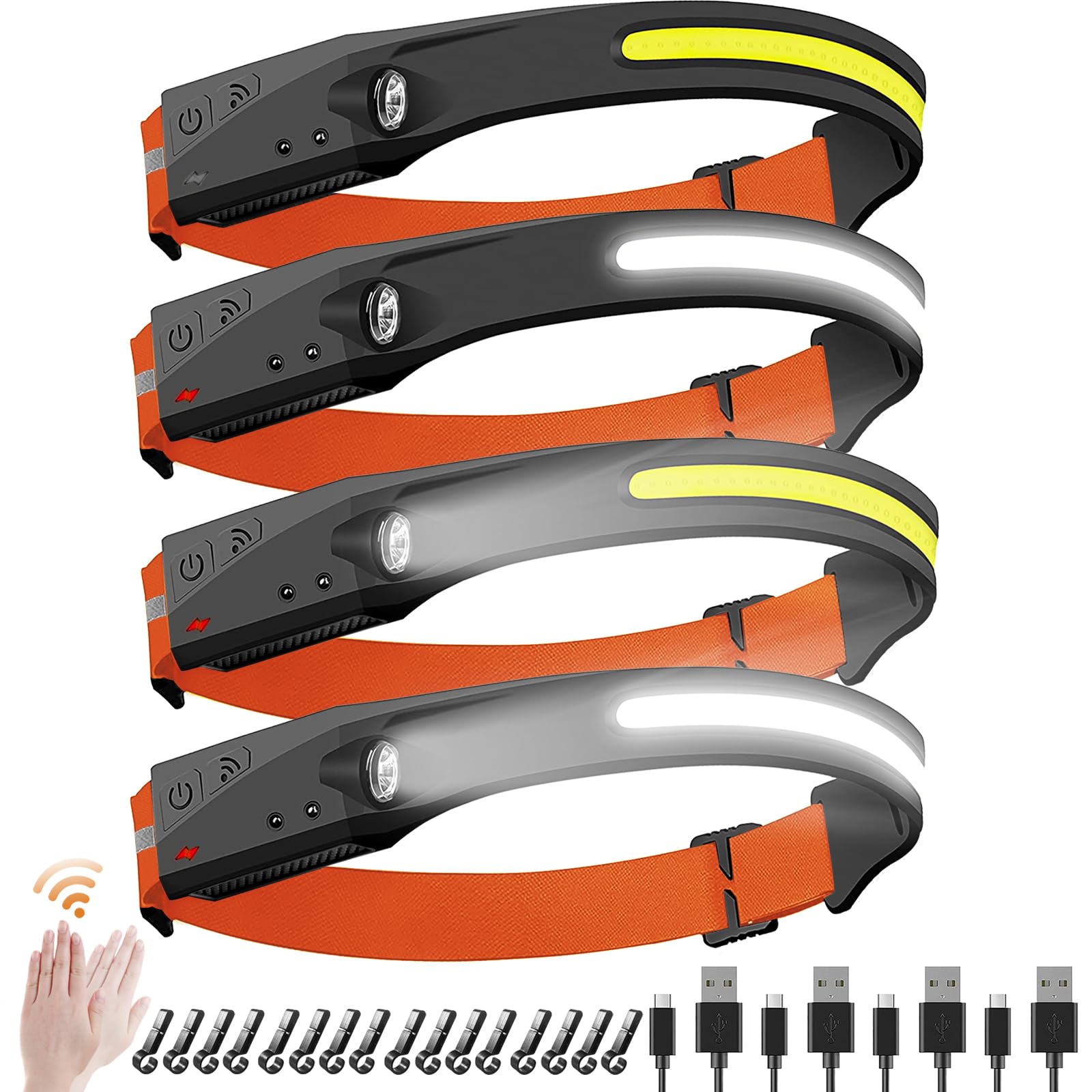 JIMEJV Rechargeable Headlamps, 5 Light Modes, 230 Wide Beam Spotlight with Motion Sensor, Lightweight Waterproof LED Headlight w