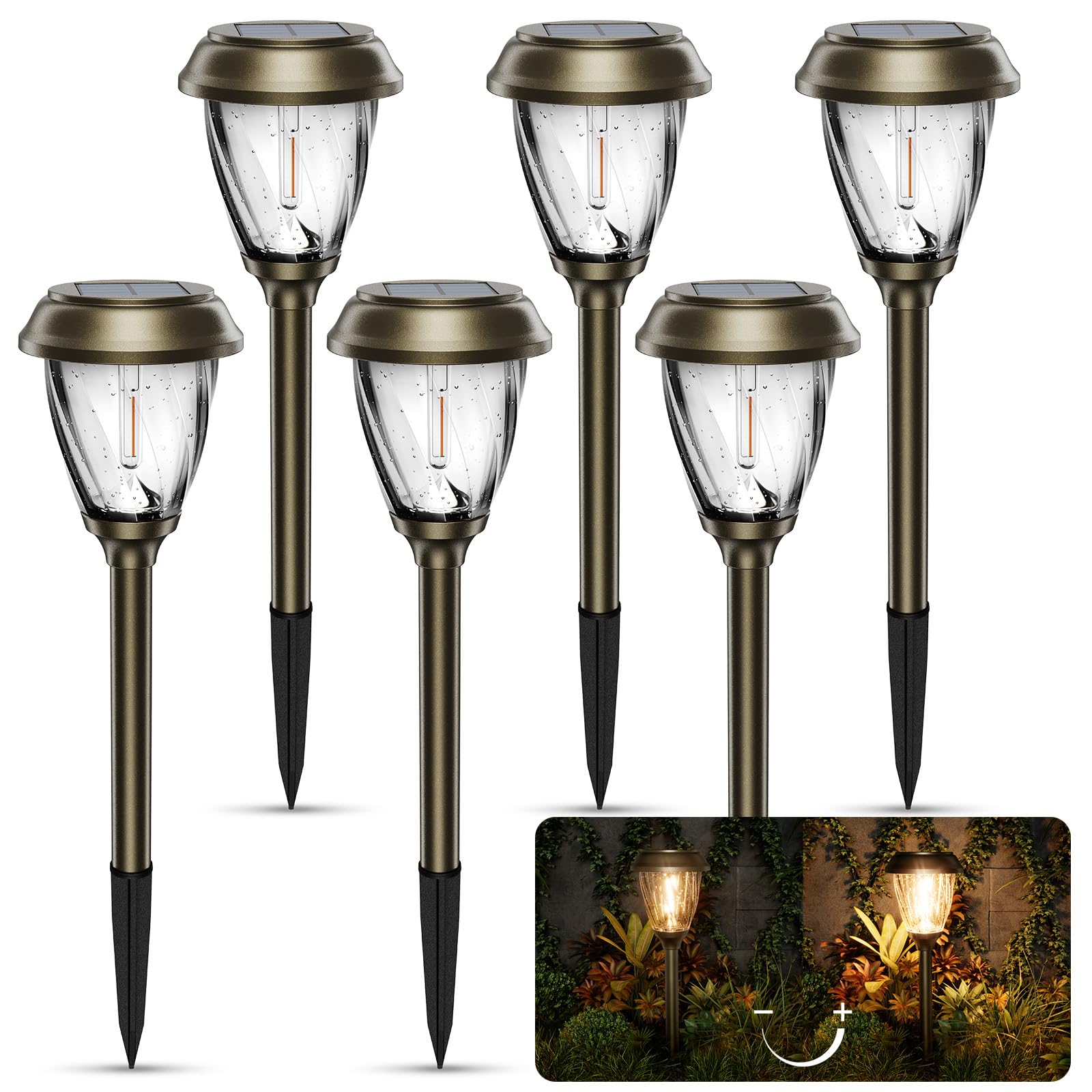 XMCOSY+ Solar Pathway Lights Outdoor, 10/25 LM in 2 Lighting Modes, Glass Stainless Steel Waterproof IP65 Solar Powered Garden L