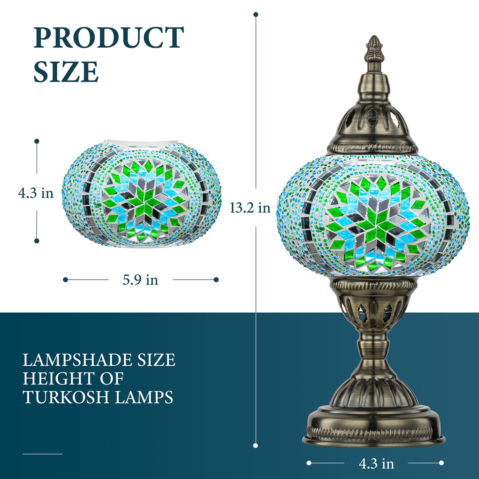Marrakech Moroccan Mosaic Lamp, Handmade Glass Shard Light, Bronze Base, LED Bulb, Green, Model YMA401-15-LB01-TowerB