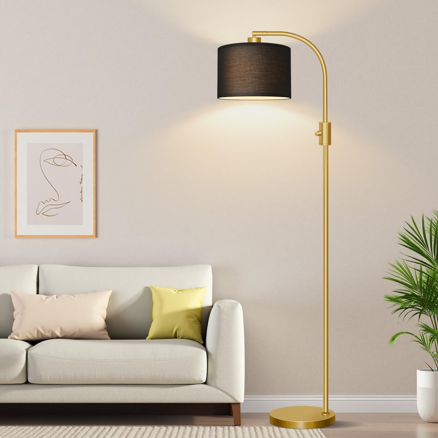 ?Upgraded? Dimmable Gold Floor Lamp, 1200 Lumens Led Bulb Included, Arc Floor Lamps For Living Room Modern Standing Lamp With Bl
