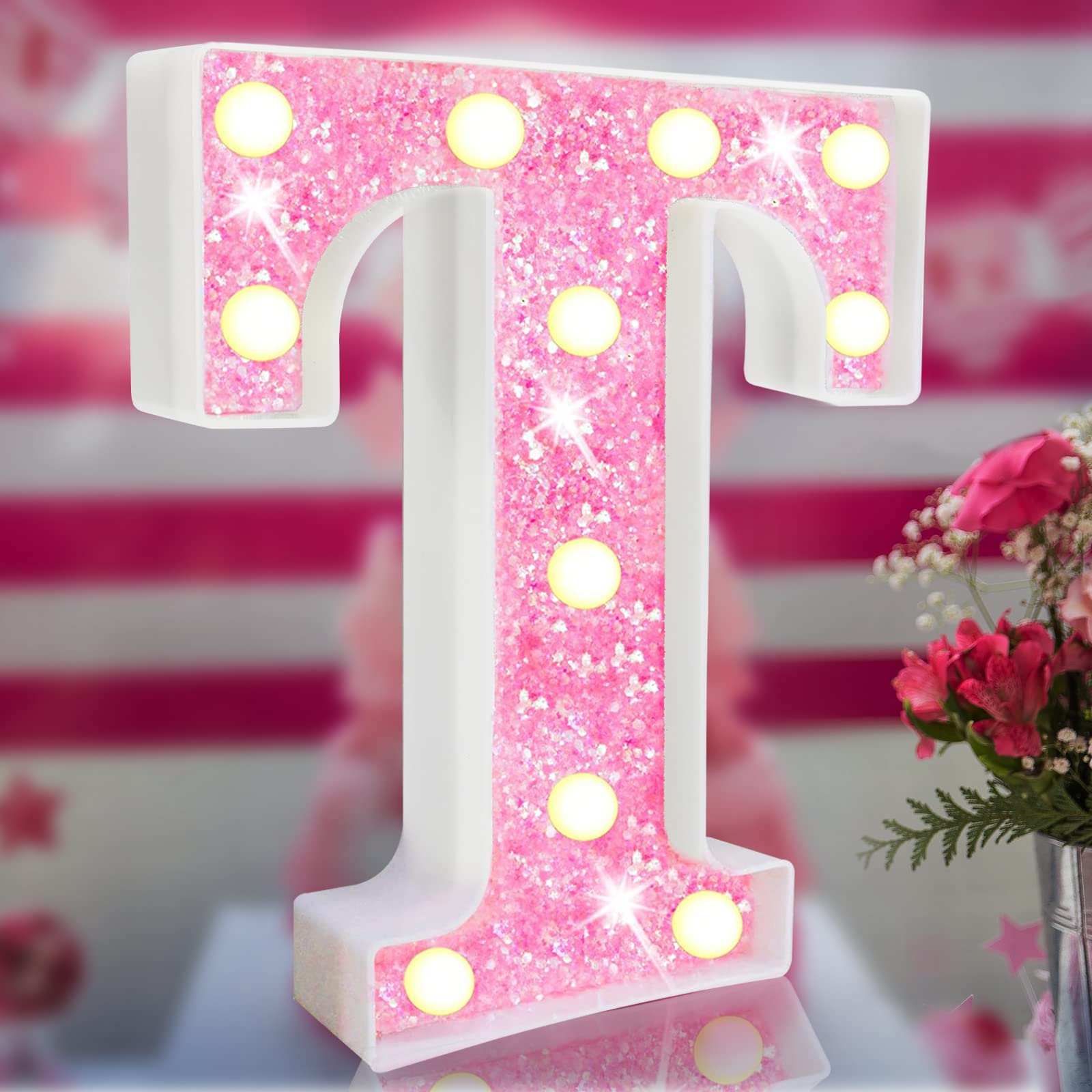 Elnsivo Pink Light Up Letters LED Marquee Sign - Glitter Alphabet Lights for Bedroom, Birthday Parties, Weddings, Christmas Decorations