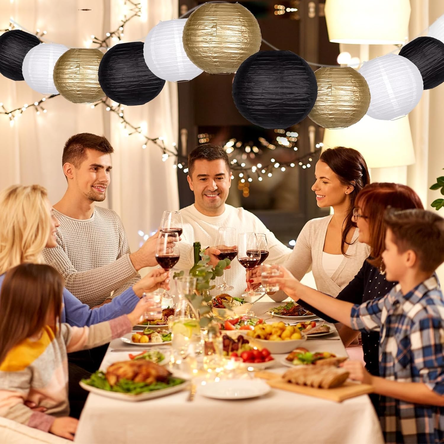 Siprkaict Paper Lanterns Party Decorations,12Pcs Gold Black White Hanging Paper Lantern For For Wedding Graduation Anniversary B