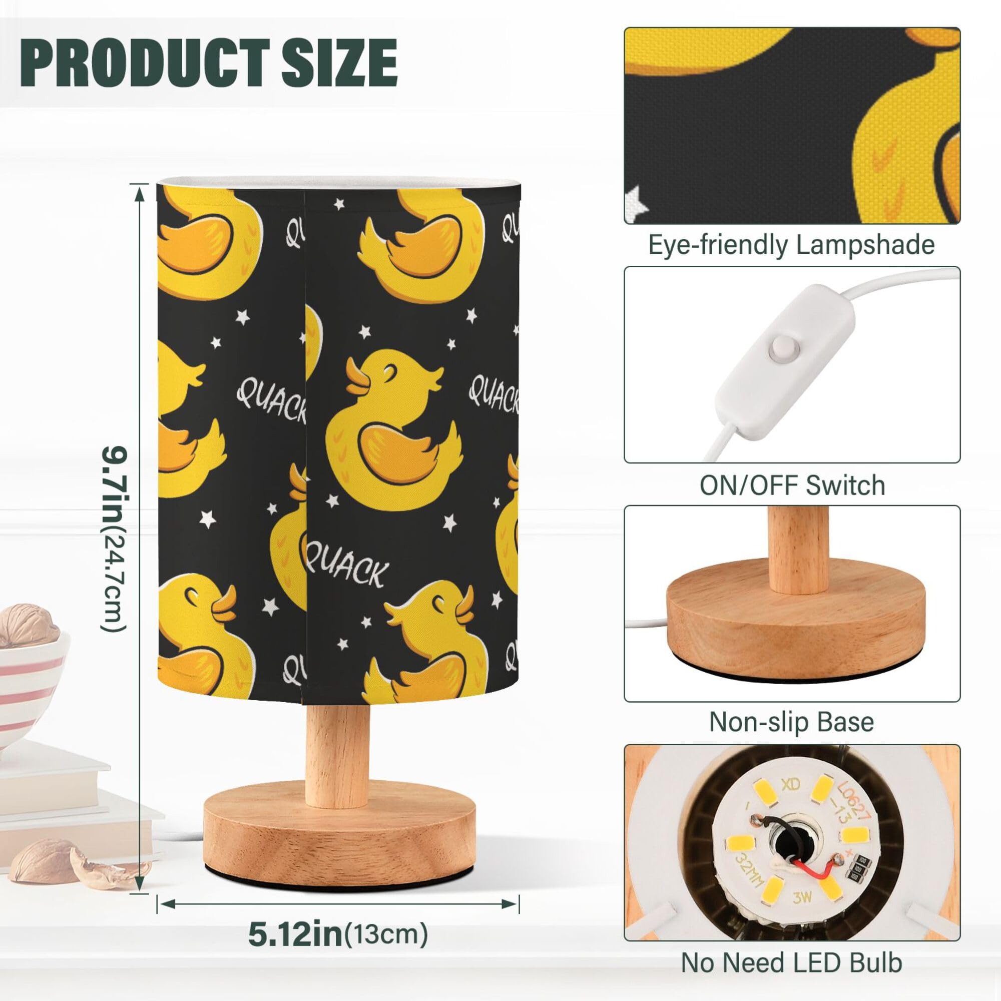 Yyzzh Table Lamp Cartoon Duck Stars Pattern Nightstand Lamp With Wood Base Fabric Lamp Shade Bedside Desk Lamp For Living Room B