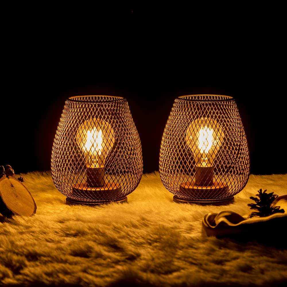 DECORKEY LED Table Lantern Set of 2, Vintage Metal Cage, Battery Operated, Indoor/Outdoor Use, Oval Shape, Model DKTL-100