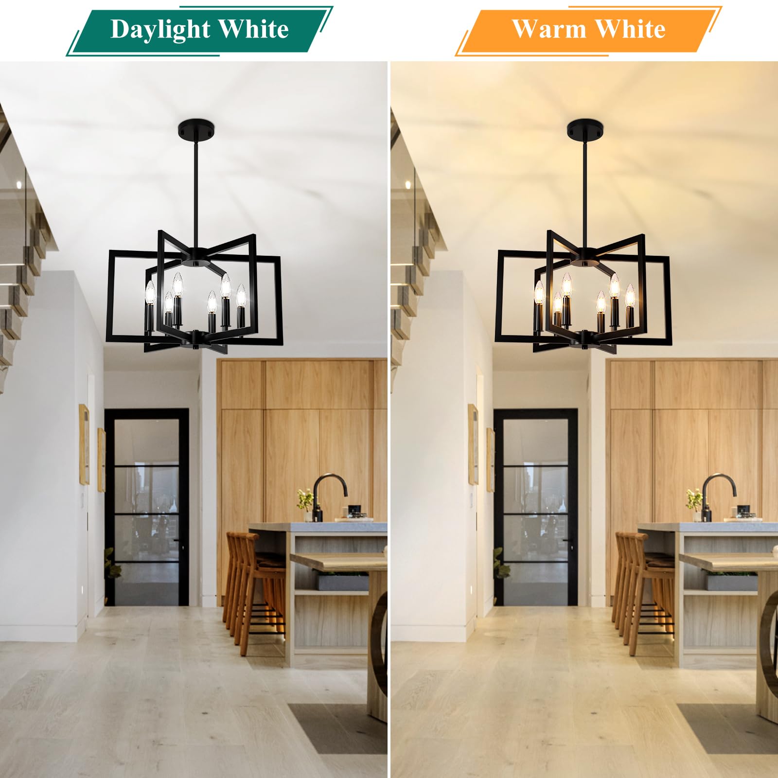 Bairth 6-Light Black Metal Chandelier, Modern Farmhouse Lighting Fixture for Dining Room, Foyer, Kitchen, Model D3201-06-BK