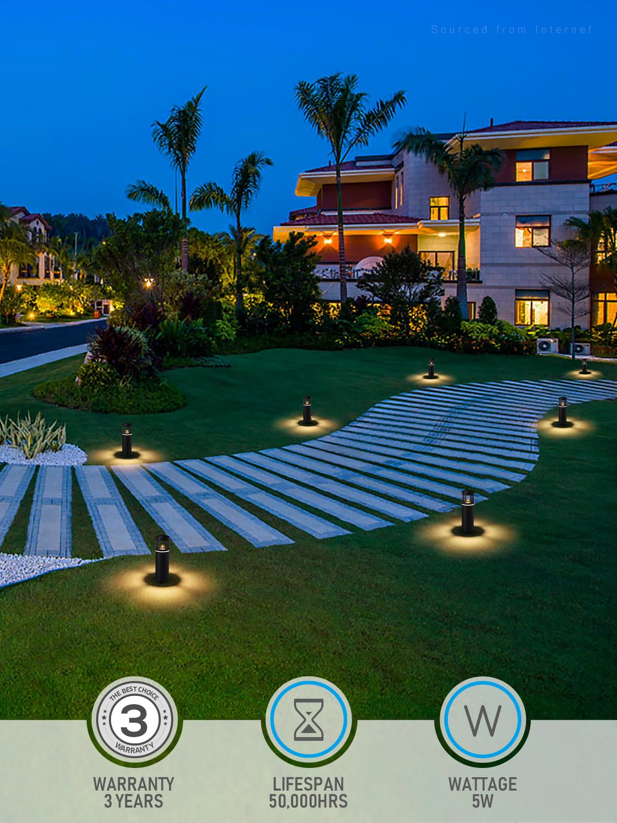 LEONLITE RGB Low Voltage Pathway Lights, 5W 12V AC/DC, Aluminum, IP65, Color Changing, Pack of 4, Unique Light Pattern, 3000K