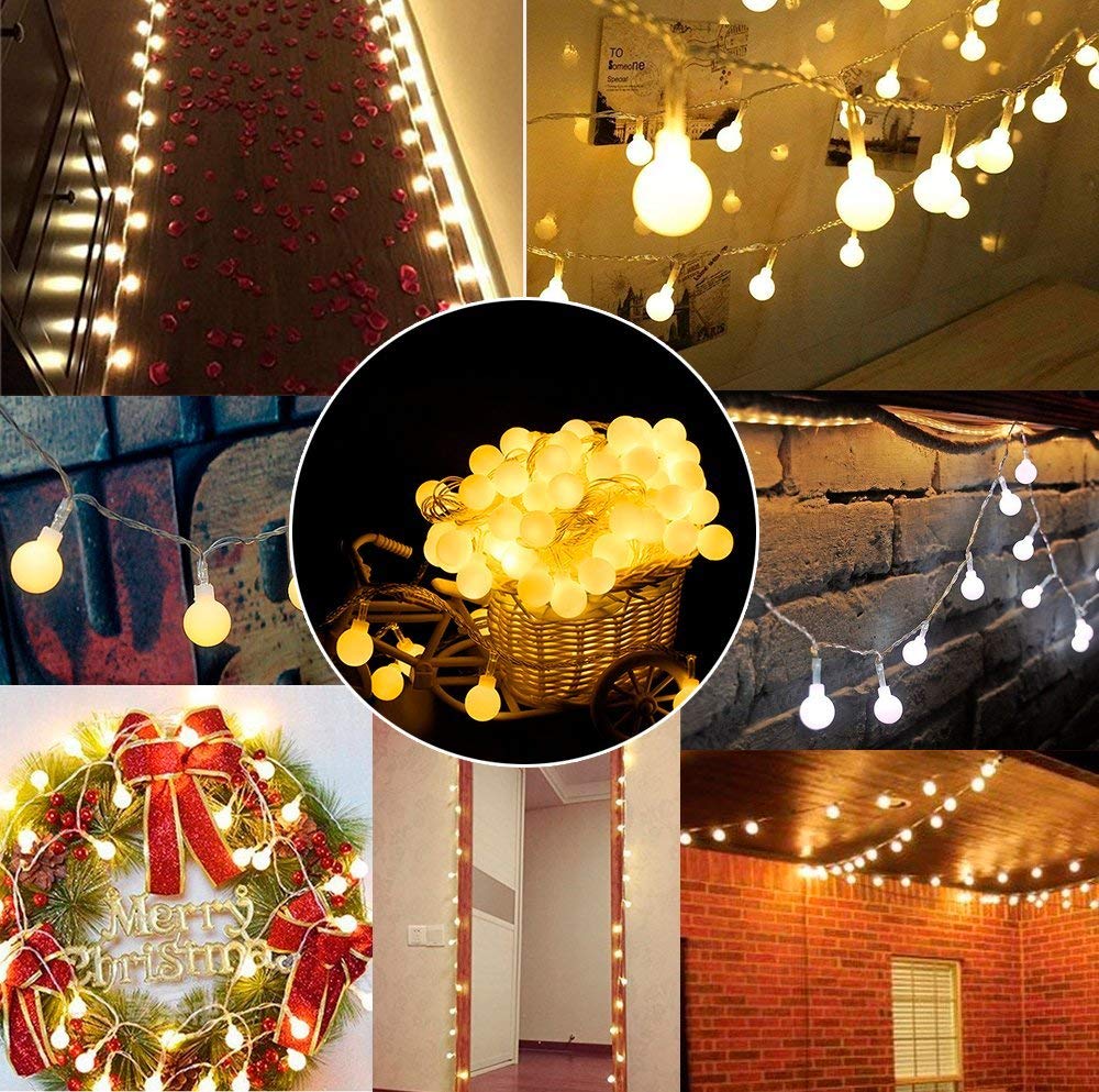 YoTelim Globe Fairy String Lights, Battery Operated, Warm White, 40 LED, 19.7FT, 2 Pack, Waterproof, Remote Control