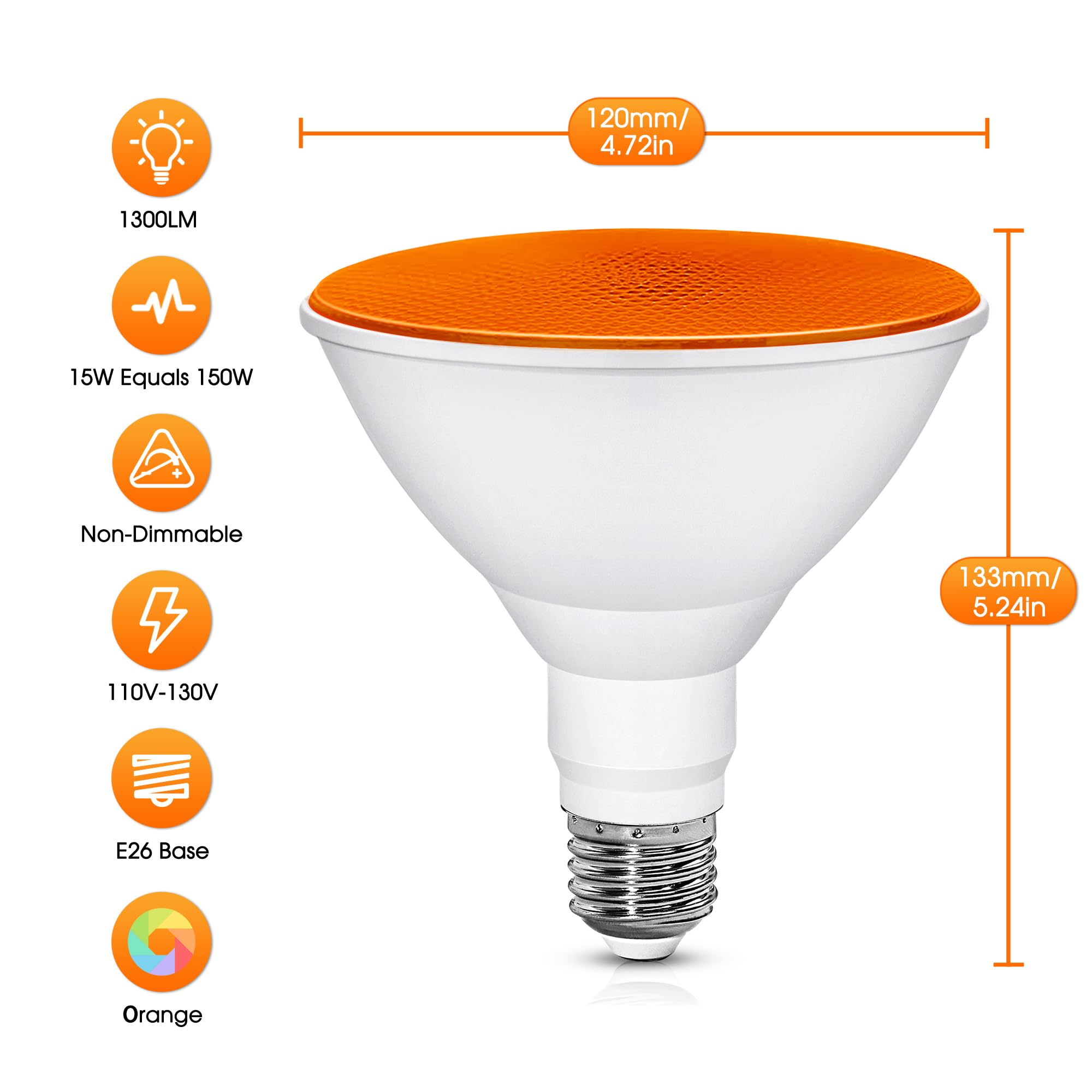 Led Par38 Flood Orange Light Bulb - 150W Equivalent Halloween Flood Lighting  15W E26 Base Orange Led Lights  For Halloween Party Decoration  Porch  Home Lighting  Holiday Lighting Outdoor  2 Pack