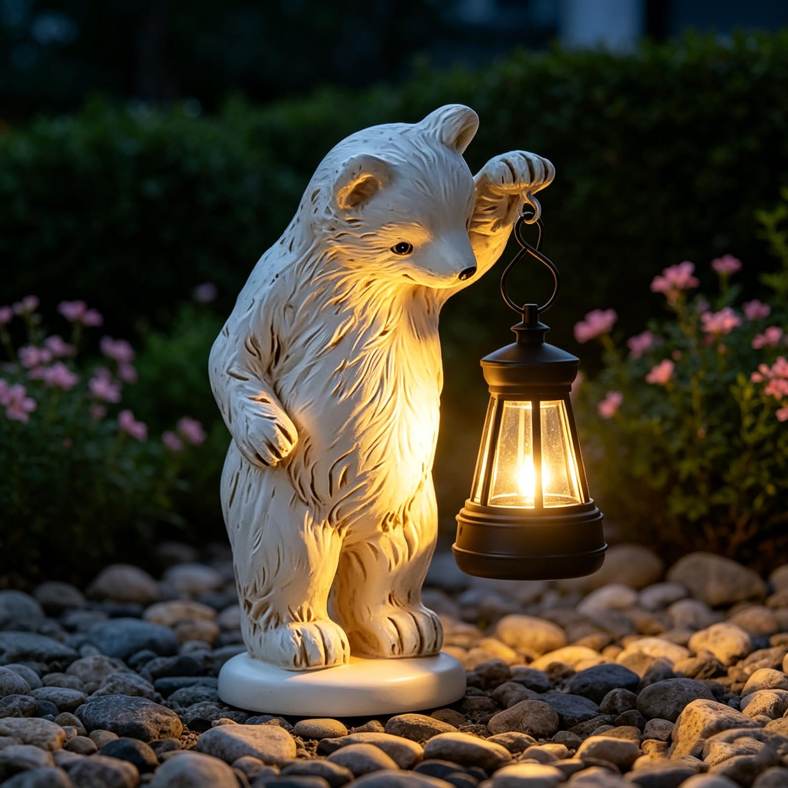 mocosa Solar Garden Statues Bear and LED Lights Birthday Gifts for Women Mom Grandma Solar Outdoor Cat Decor for Outside,Outdoor