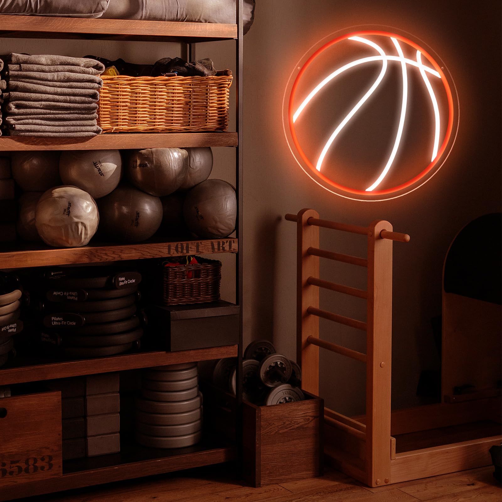 KENFARI Basketball Neon Sign LED Light, 12.6inx12.6in, Dimmable USB Wall Decor, Orange & White Silicone