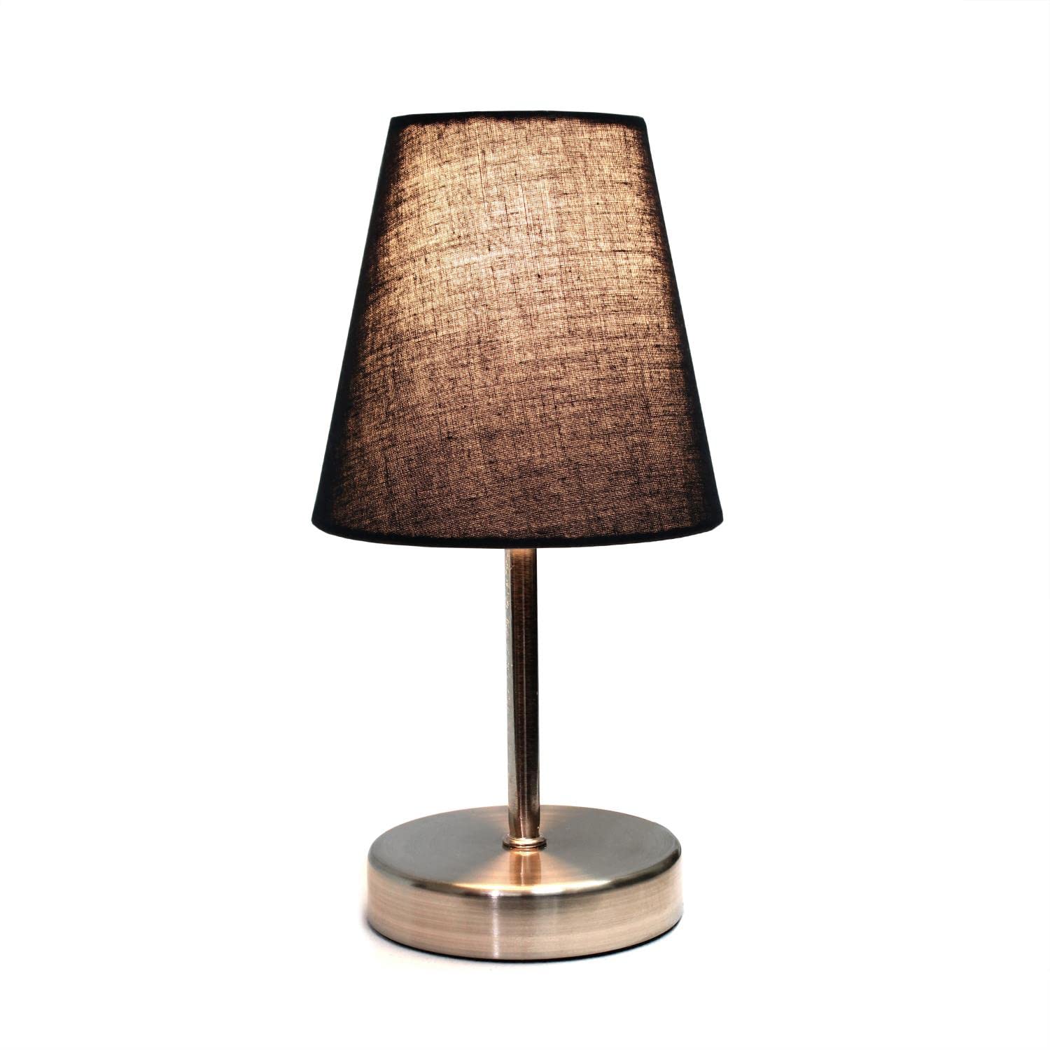 Creekwood Home Nauru 10.5&quot; Traditional Petite Metal Stick Bedside Table Desk Lamp In Sand Nickel With Fabric Empire Shade
