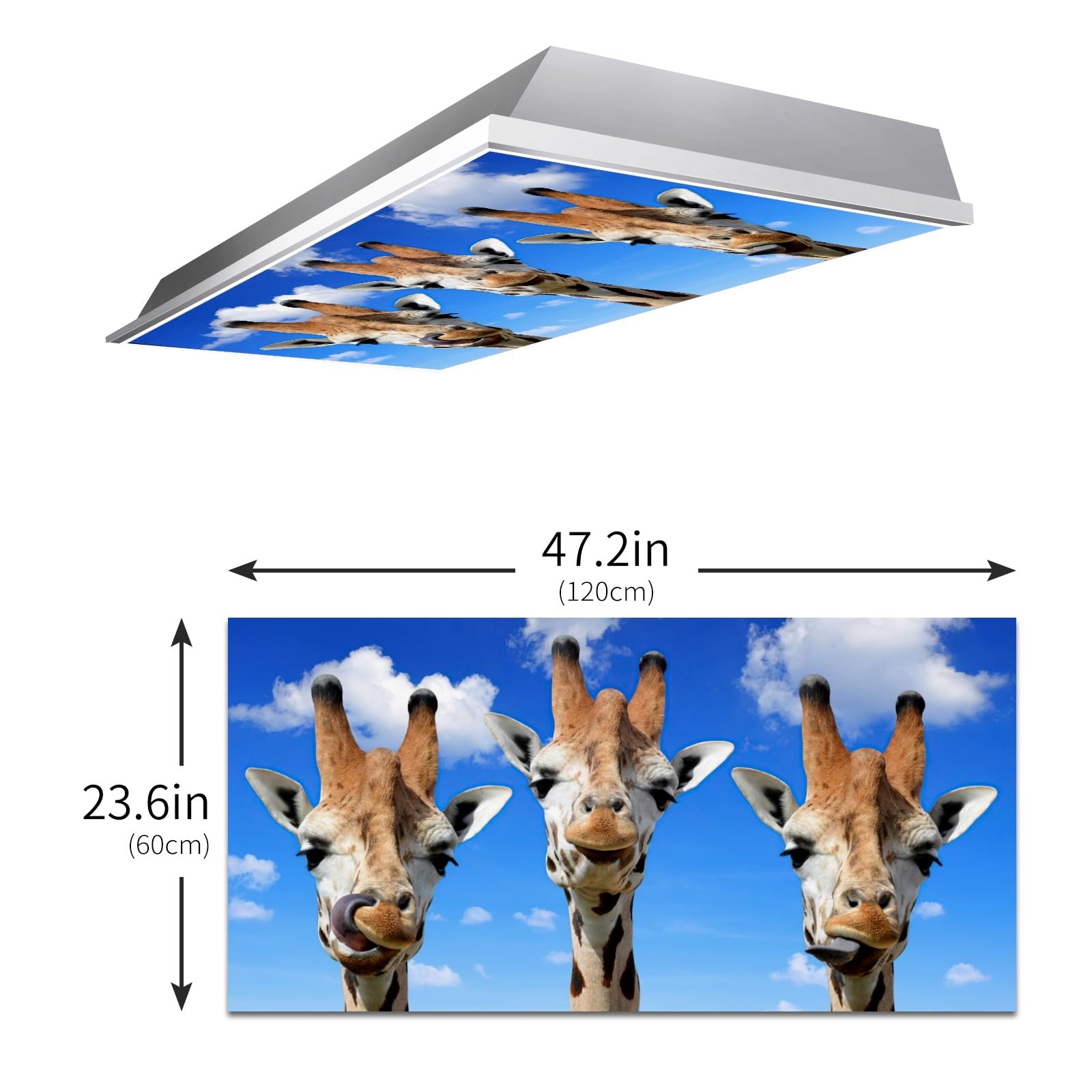 FALE QTUOM Fluorescent Light Covers - Funny Giraffe Design, 4x2 Feet, Polymer, 2 Pcs for Classroom, Office, Home