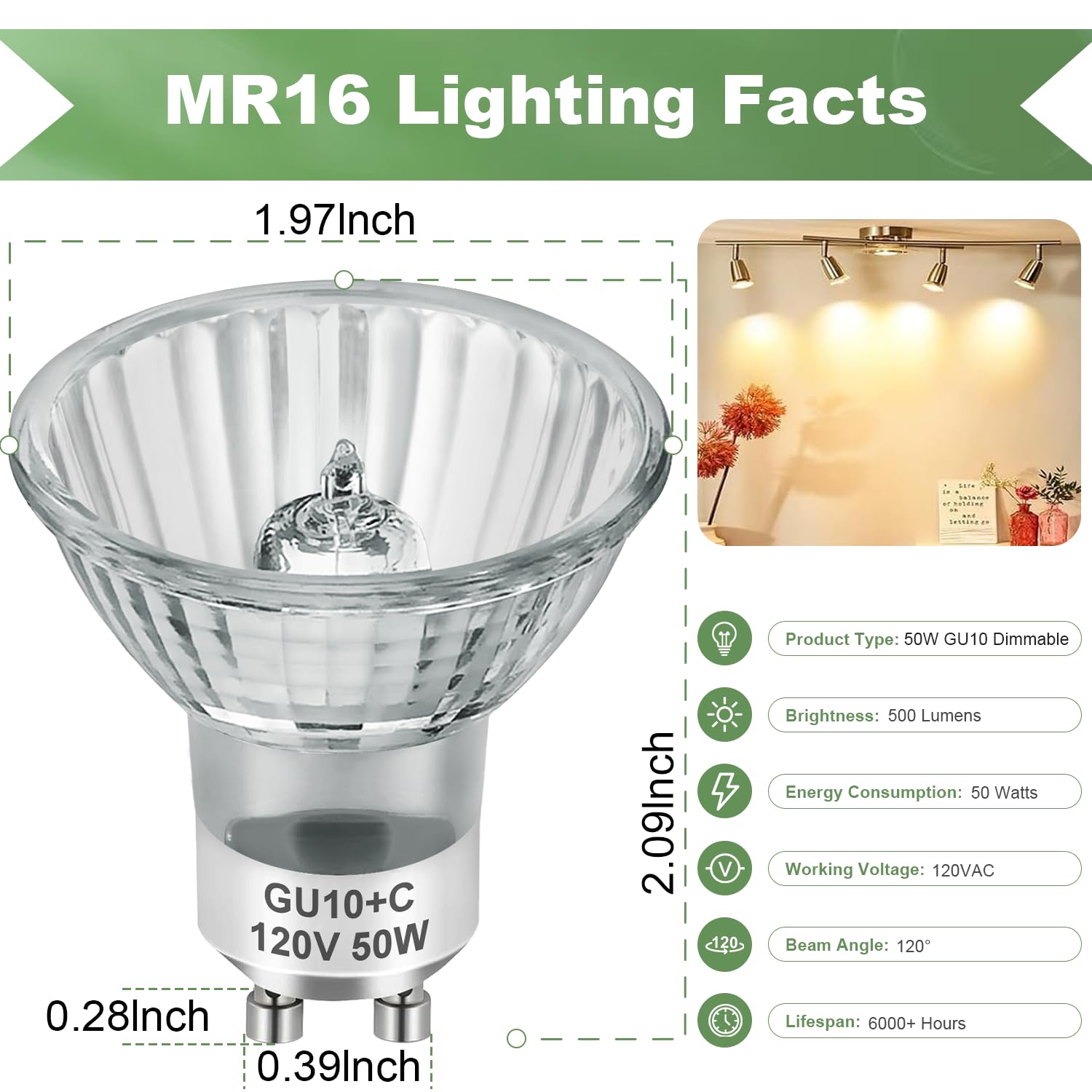 Serbion Gu10 120V 50W Halogen Light Bulbs For Track And Range Hood, Gu10+C Candle Warmer Lamp With Dimmable, 2700K Warm White, 6