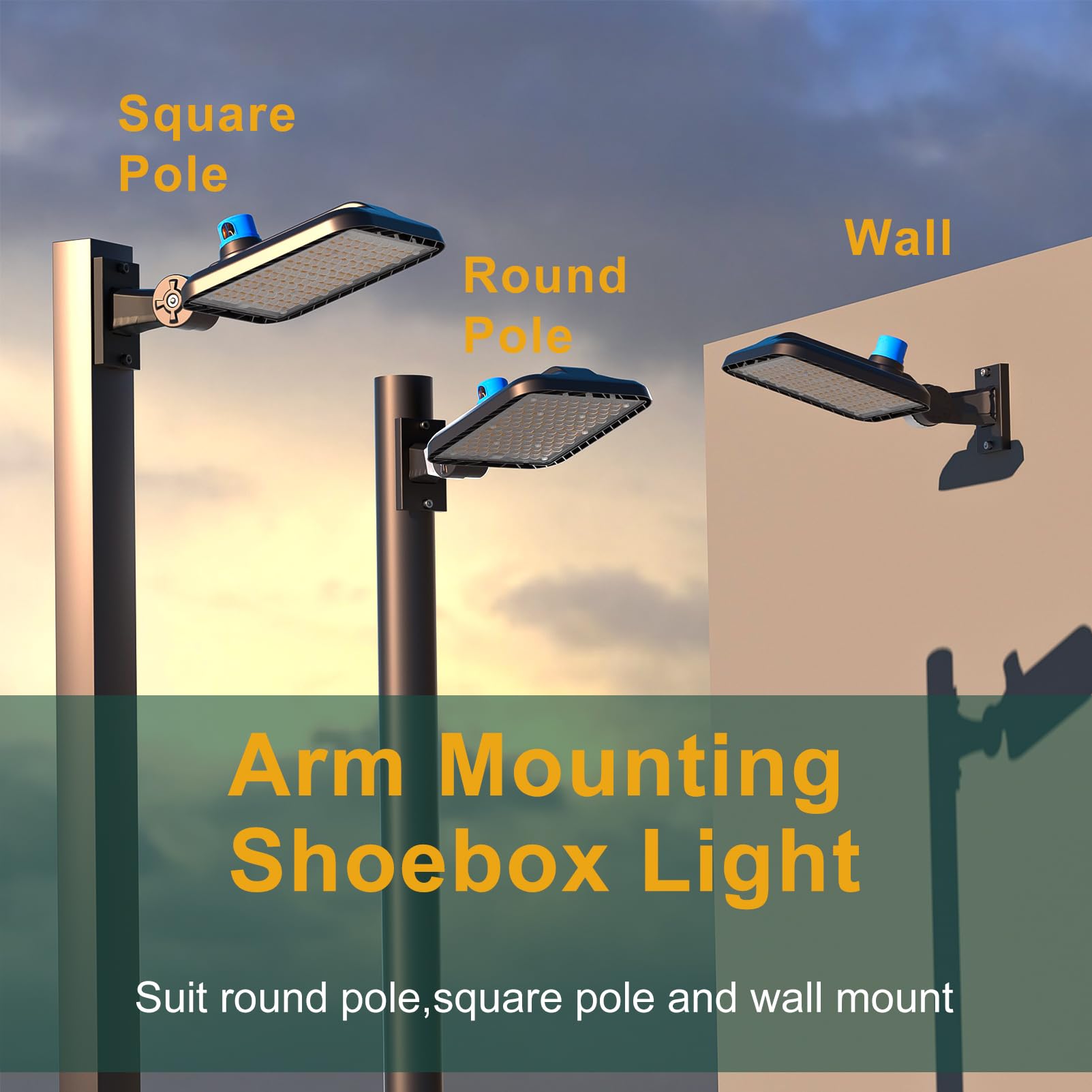 Acohook 400W Led Parking Lot Lights Outdoor 60000Lm(150Lm/W) 6Kv Spd Ip65 5000K Daylight Arm Mount Commercial Area Street Lighting Smart Photocell Etl Listed 7 Yrs Warranty-3Pack
