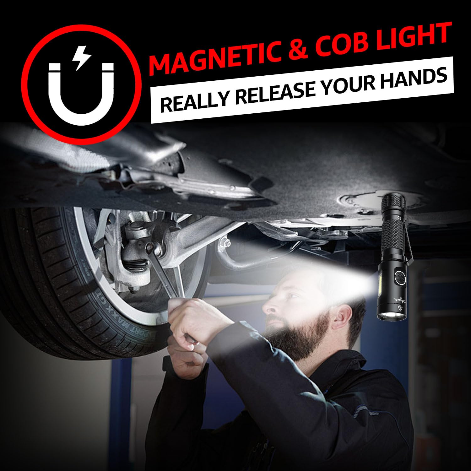 Axefury Flashlight, Magnetic Led Flashlight,Small Powerful Edc Flashlight A5 With Cob Side Light,700 Lumens,6 Modes,2 Types Batt