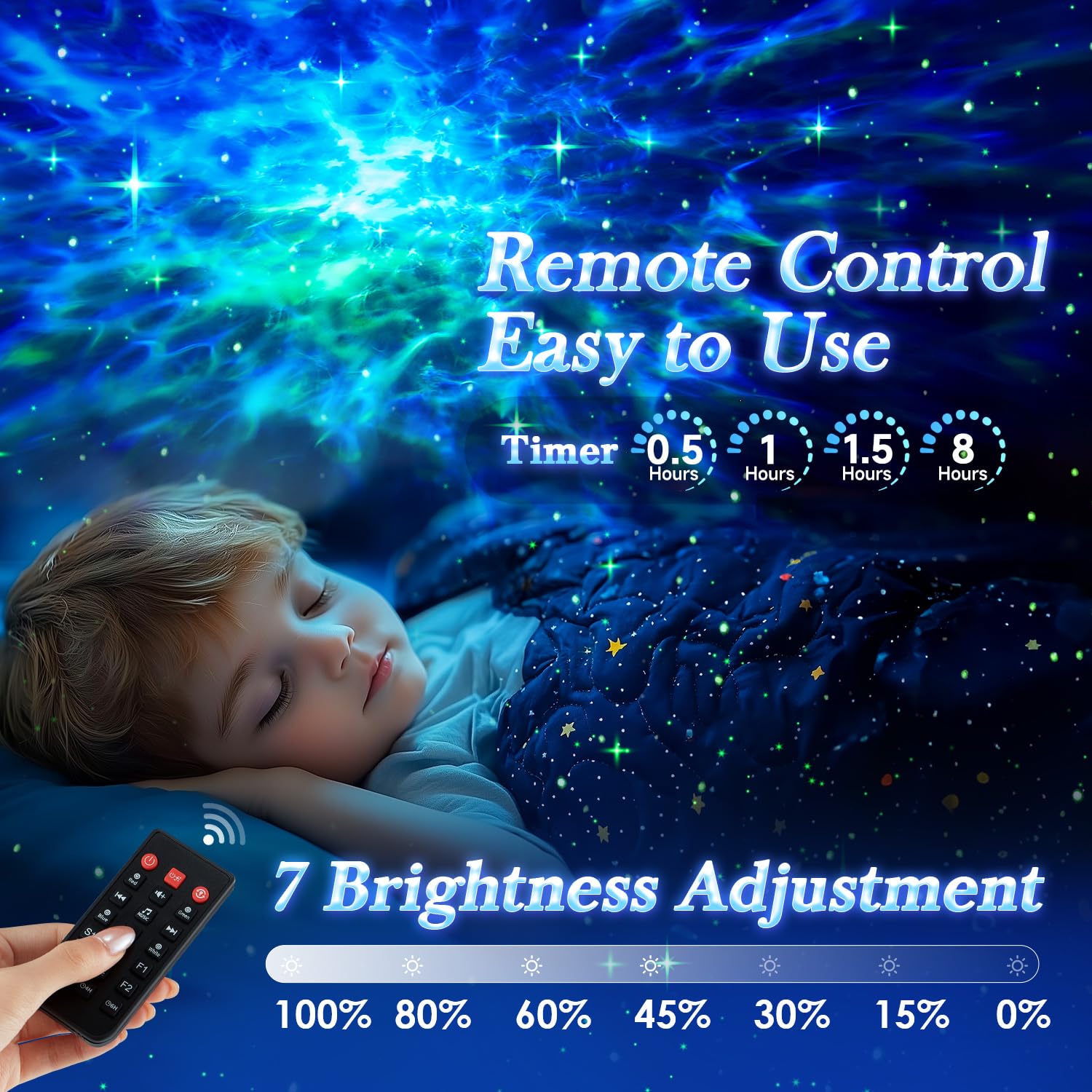 PIKOY Nebula Projector - 15 Colors + White Noise Sound Machine, Bluetooth Lumena Lamp, Star & Cloud Lights for Bedroom, Model WH-E14A, Blue