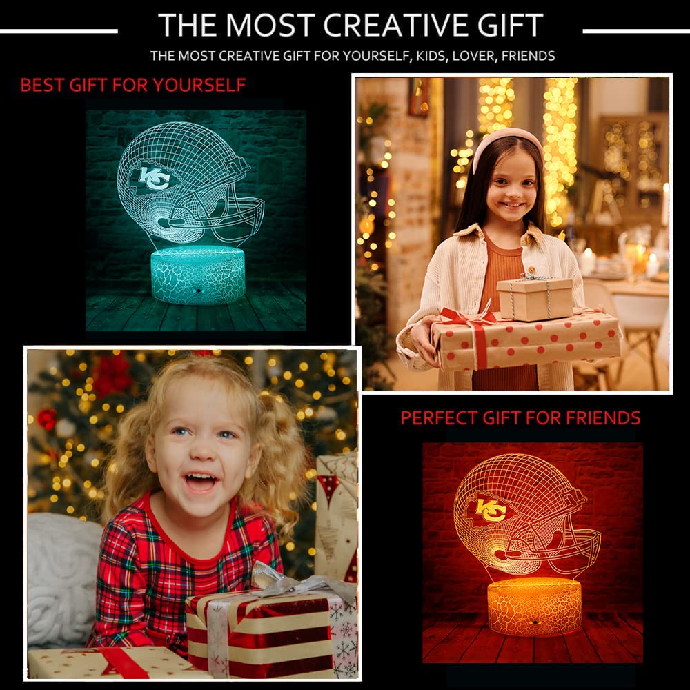 junnire 3D Optical Illusion Football Helmet LED Lamp, 7 Colors, Remote Control, Perfect for Kids & Adults, Model 1212