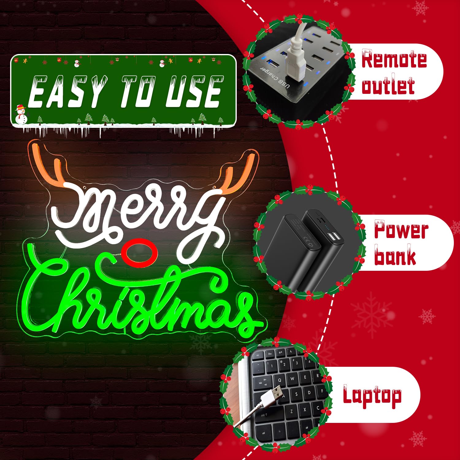 CinsYarn Neon Sign Dimmable LED Wall Mount 80 inches Acrylic Christmas Decoration Colorful