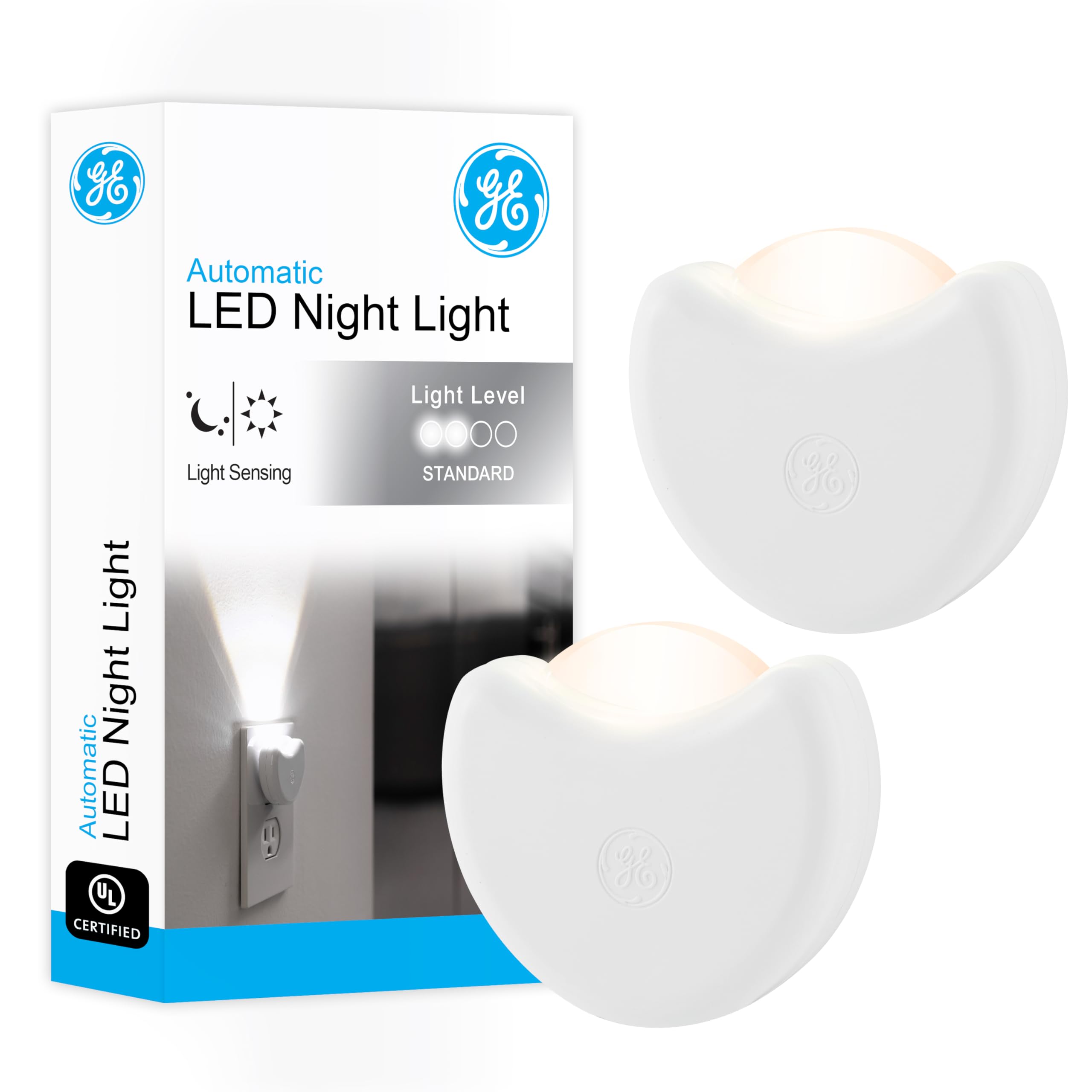 GE Automatic LED Night Light, 2 Pack, Plug-In, Dusk-to-Dawn Sensor, Directional, Compact, Ideal for Bedroom, Nursery, bathroom,