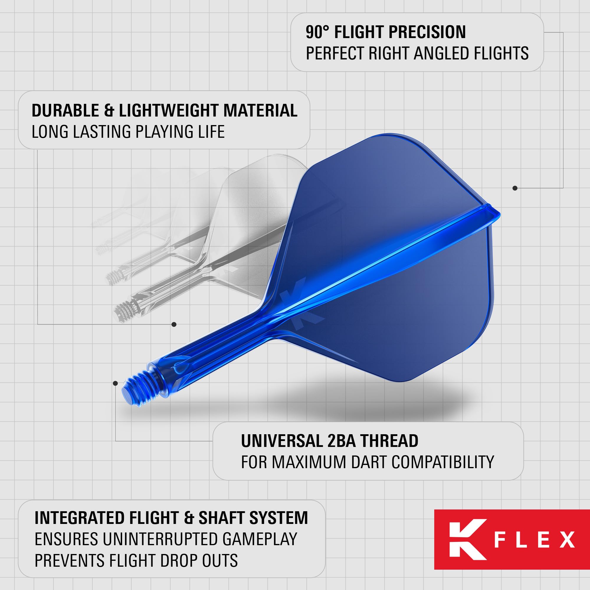 Target Darts K Flex Integrated Dart Flights & Shafts, Short 19mm, Blue, Model taf1436 - Pack of 3 Professional Dart Accessories