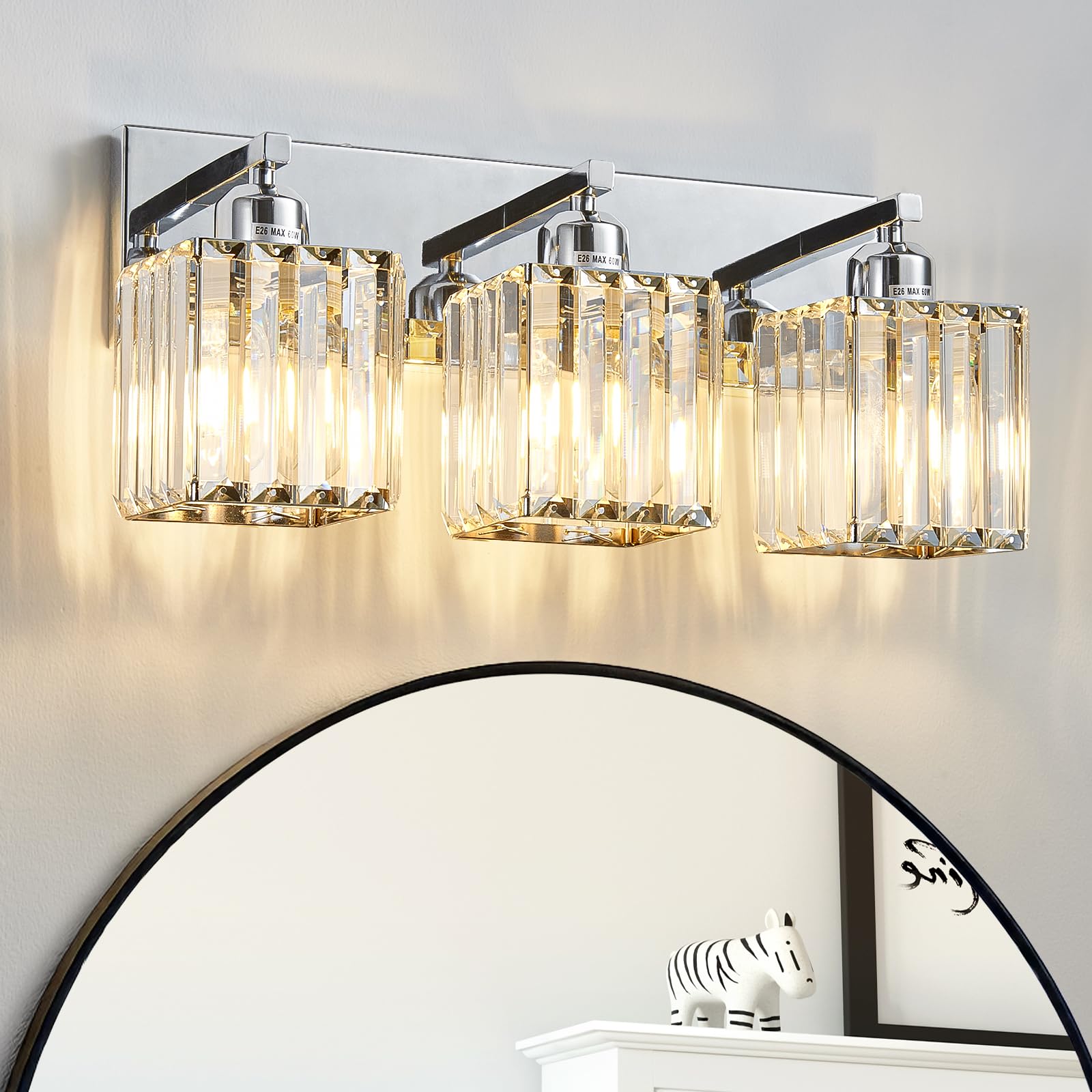 Aixialin Modern Bathroom Vanity Light 3-Light Chrome Metal Crystal Wall Sconce Model 600-100-1019