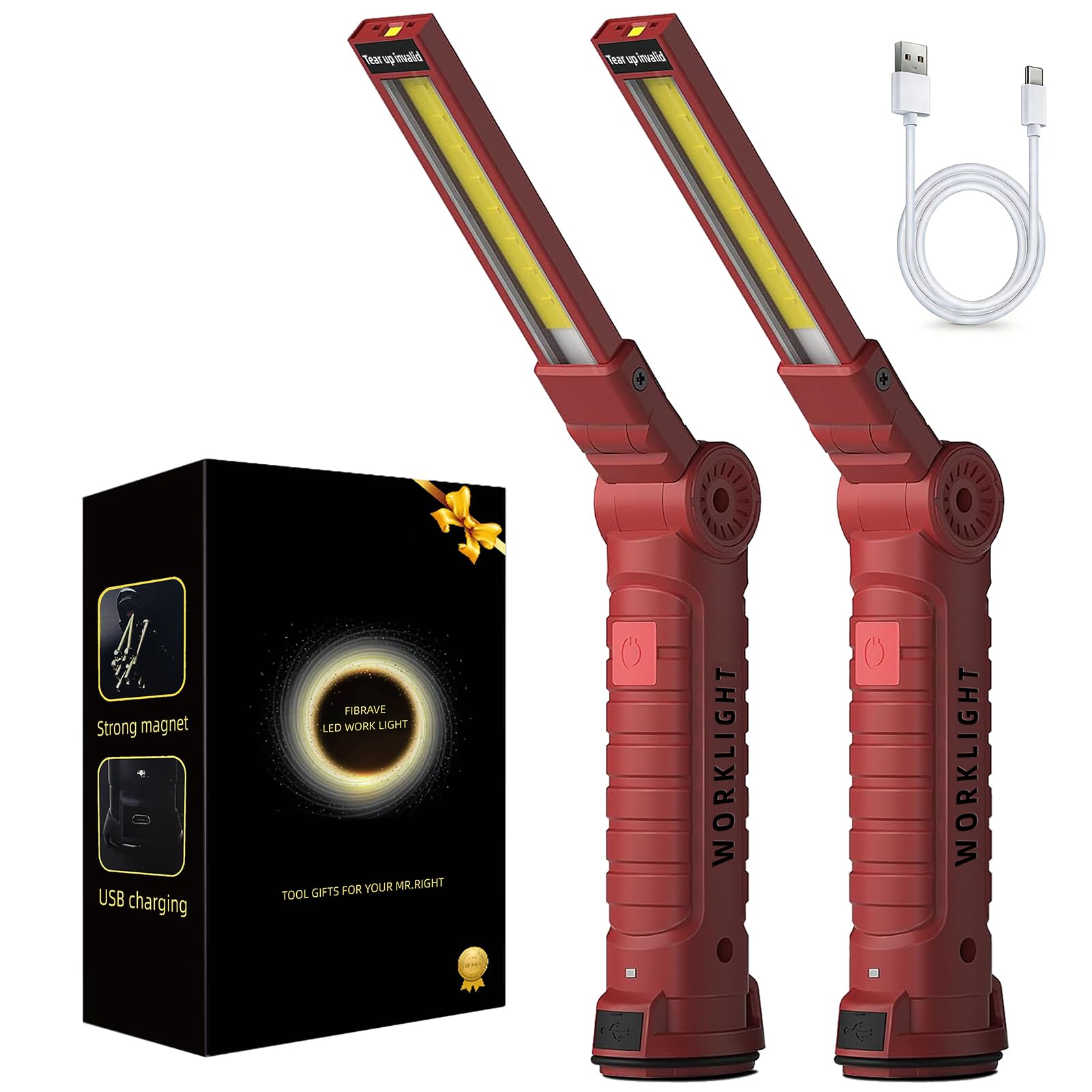 FIBRAVE Rechargeable Work Light for Mechanics  Tool Fathers Day Dad Gifts for Men Him Husband Birthday Torch Grill Light Inspection Lamp with Magnetic Base Hook  5 Modes 360 Rotate Car Repair 4 Pack