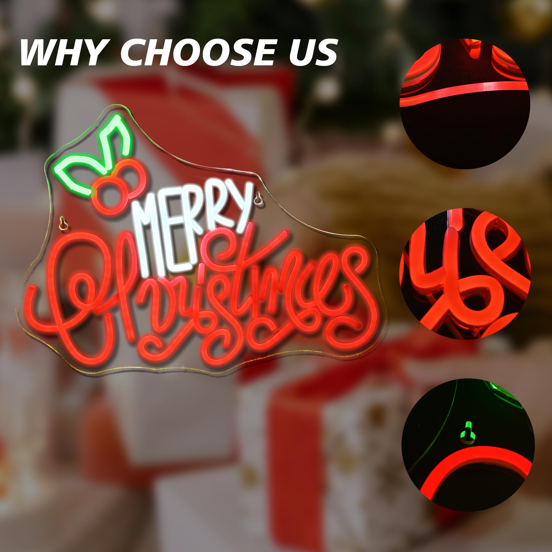 Wanxing LED Neon Sign - Merry Christmas Light with USB Power, Acrylic Decor for Holiday Party, Window Display