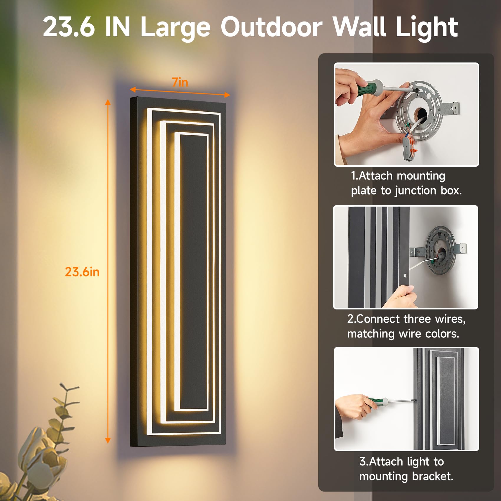 Zsmaiku 23.6 In Long Outdoor Wall Lights 3-Tier Large Exterior Lighting Fixtures Led Front Porch Lights Waterproof Outdoor Garage Lights 36W Warm White 3000K Modern Acrylic Wall Sconce 2 Pack