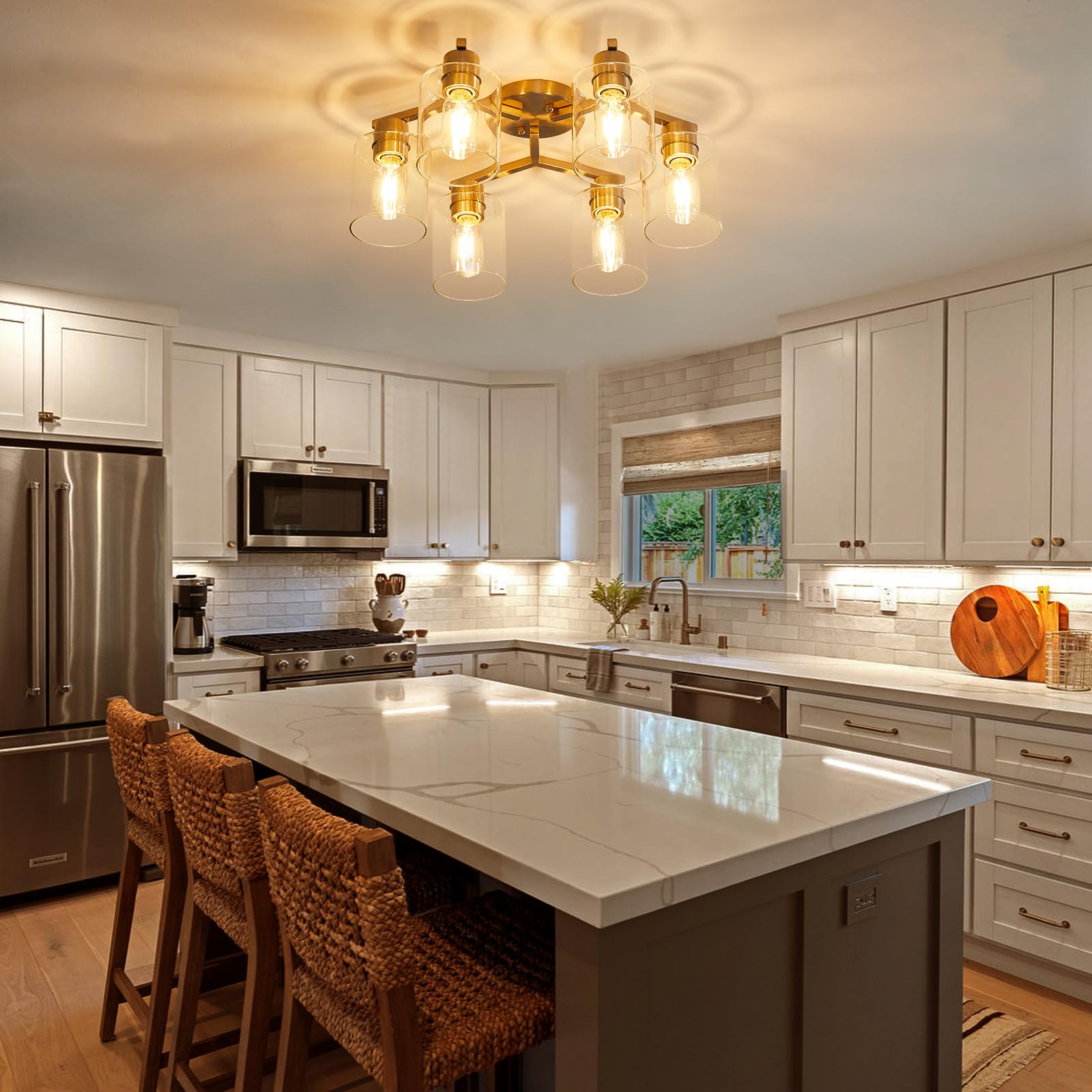 Yyt Light Fixtures For Dining Room 6-Light Semi Flush Mount Ceiling Light Fixtures Large Brushed Nickel Kitchen Lighting Fixture