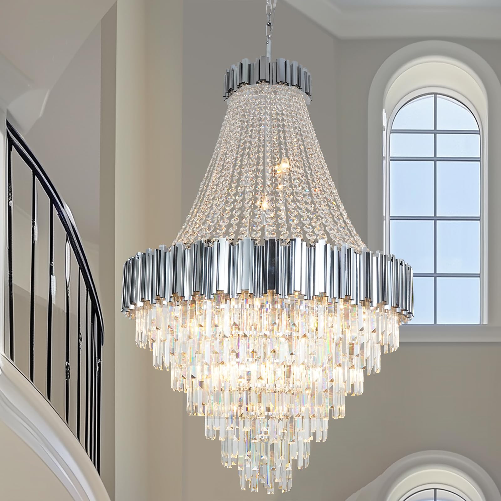 ANTILISHA Crystal Chandeliers Contemporary Chandelier Foyer Entryway Lighting 21 Lights Pendant Ceiling Light Fixture for Grand Living Room Hallway Entry French Empire Style Extra Large 36
