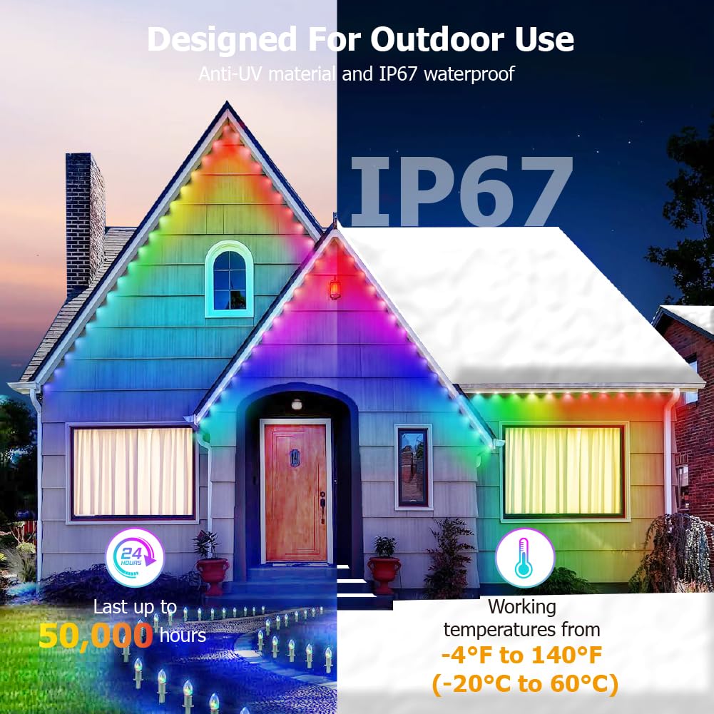 50Ft Permanent Outdoor Light  Smart Rgb Plus Ic Outside Lights For House  App/Remote Control String Light  Compatible With Alexa  Ip67 Waterproof Led Strip For Daily Party Christmas All Holiday Decor
