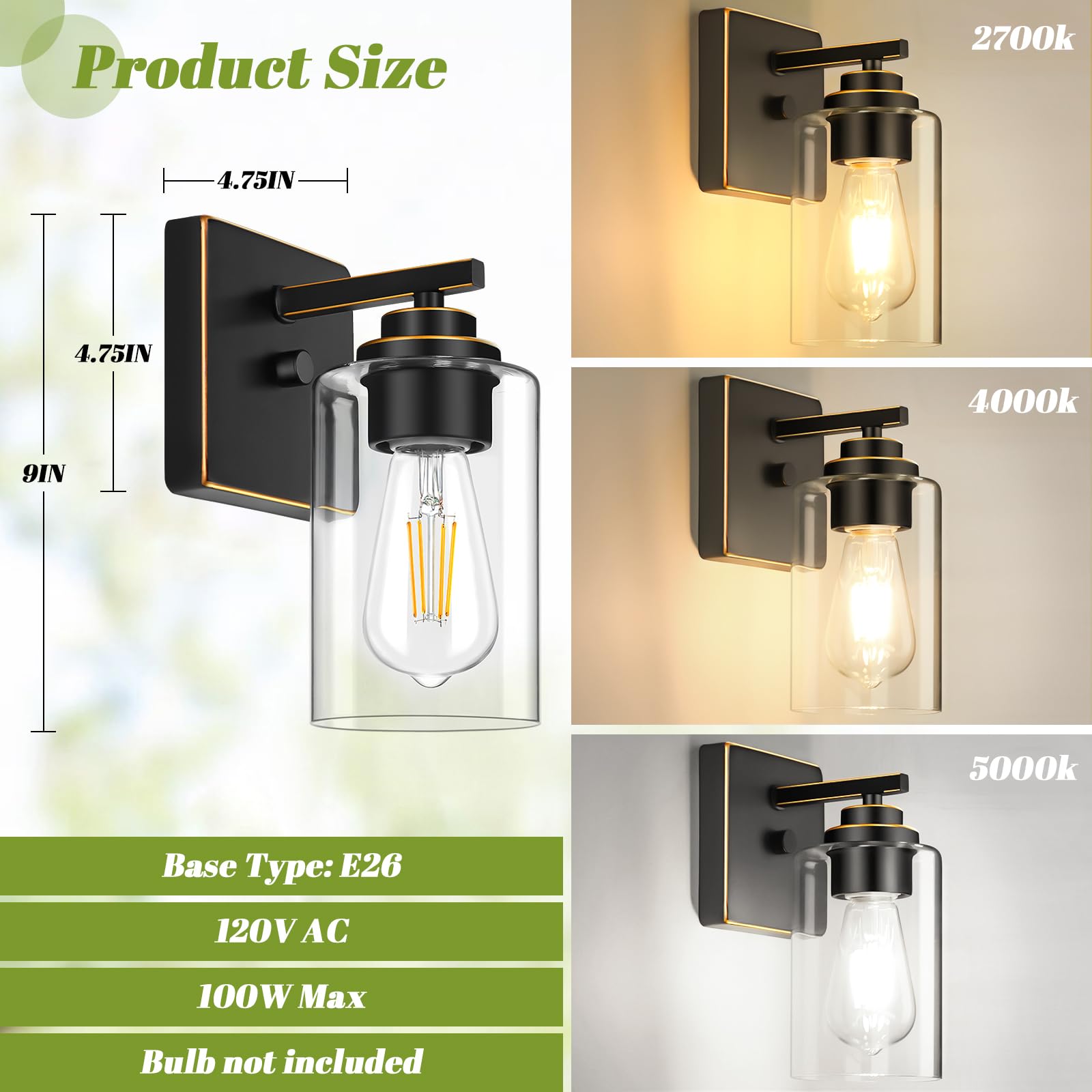 Set Of 2 Wall Sconces For Bathroom, Modern Vanity Light Fixtures, Bronze Wall Mount Lighting Lanterns, Farmhouse Wall Lights Wit