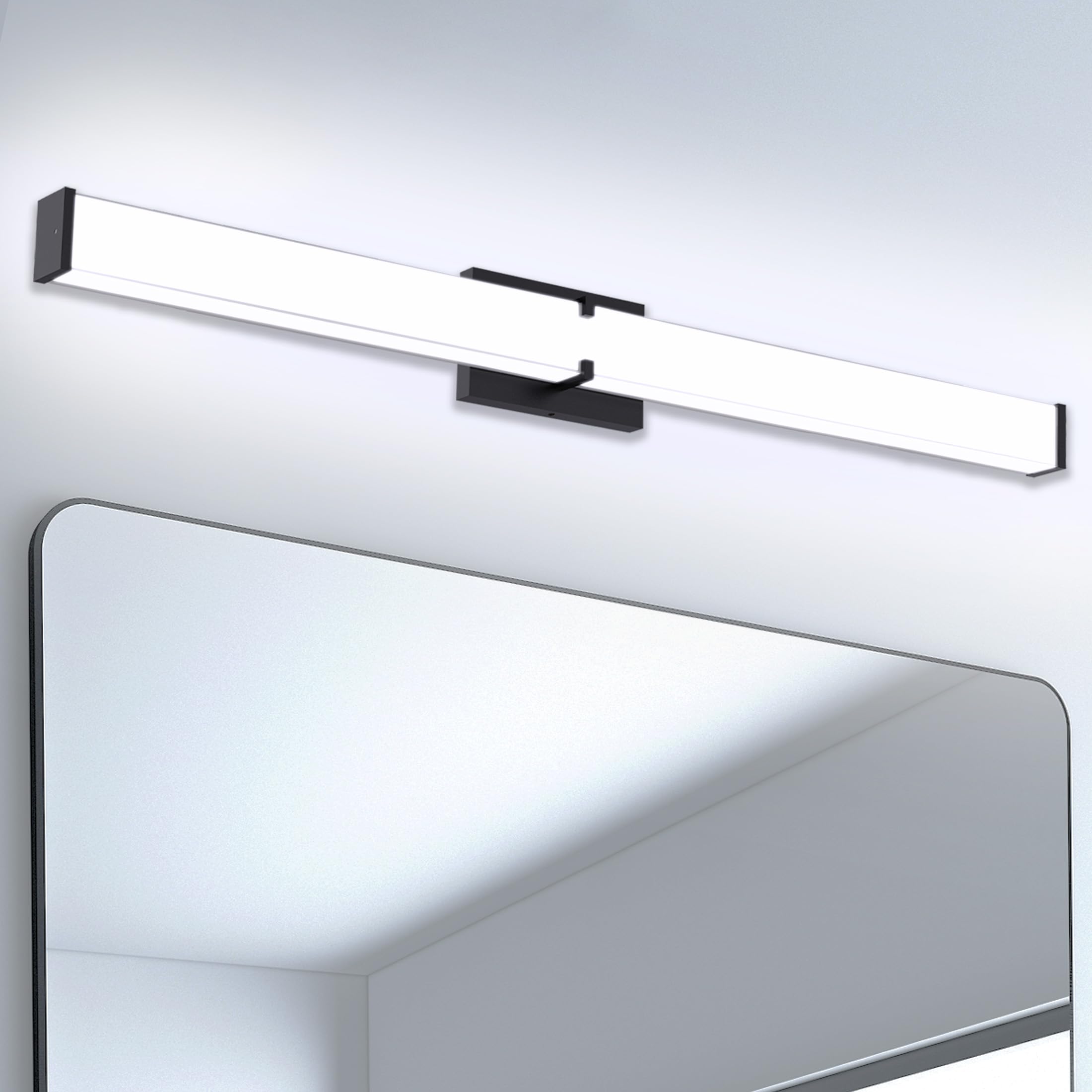 Bathroom Light Fixtures: 31.5Inch Etl Certified Bathroom Vanity Light 5000K Cool White 36W 2500Lm - Modern Black Led Vanity Light Elegant Clear Shade  Bathroom Lighting Fixtures Over Mirror Dimmable