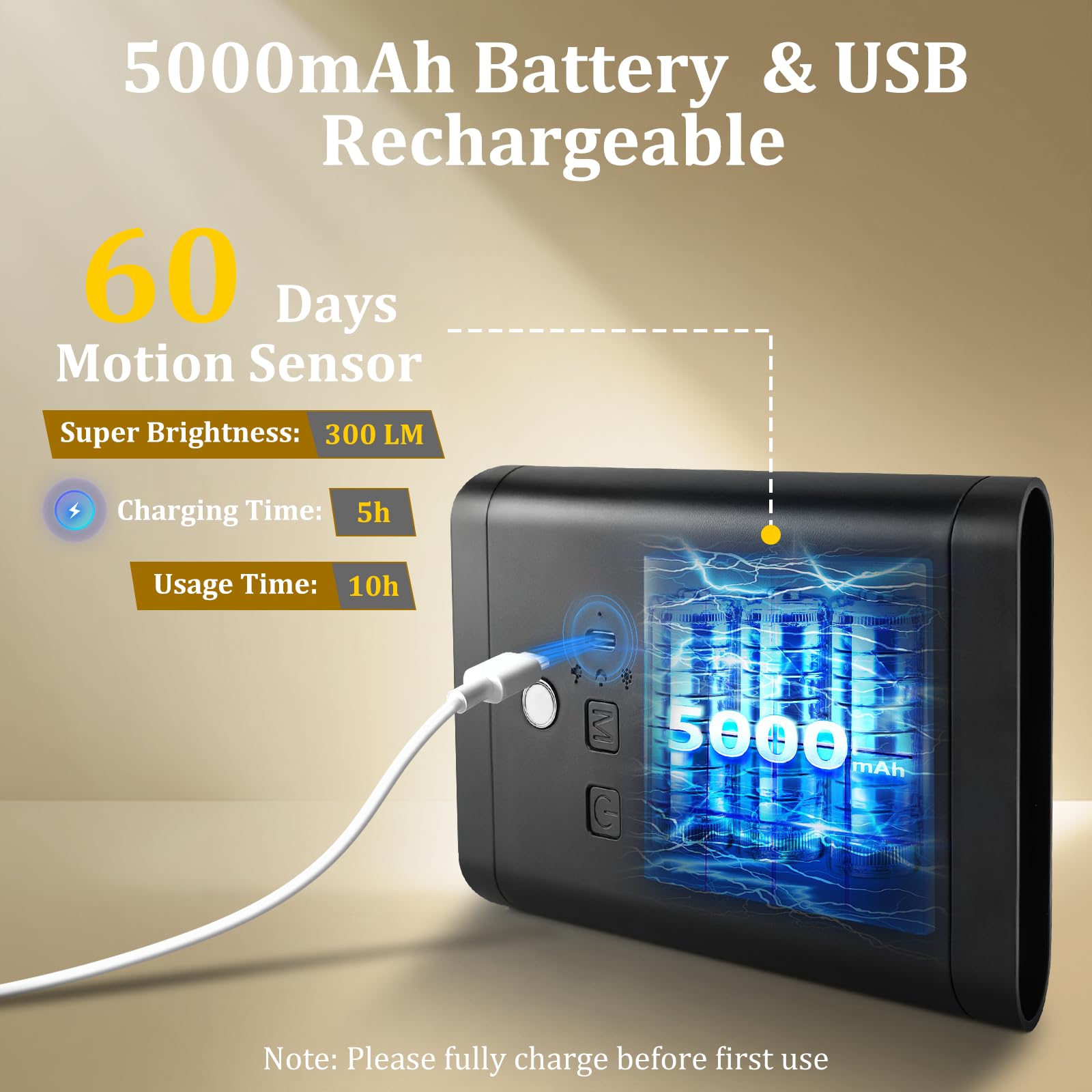 Eneru Rechargeable Motion Sensor Night Light, 5000mAh Battery, Black, Wireless LED Sconce with Remote Control, Model Blamp-3281