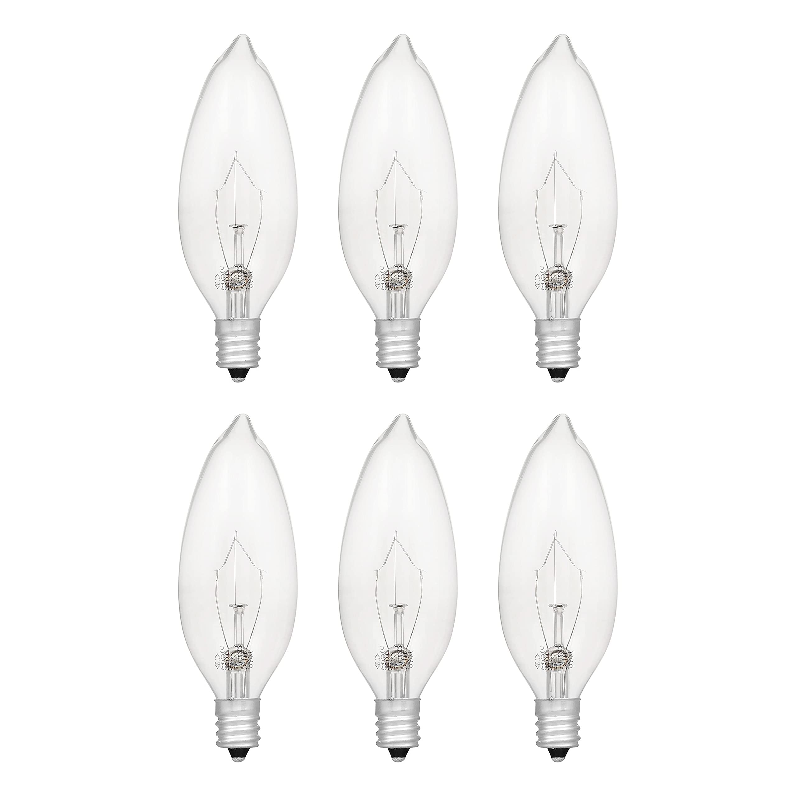 LEDVANCE SYLVANIA B10 Incandescent Light Bulb, 25W, Clear Glass, 175 Lumens, Soft White, 6 Count, Model 18748