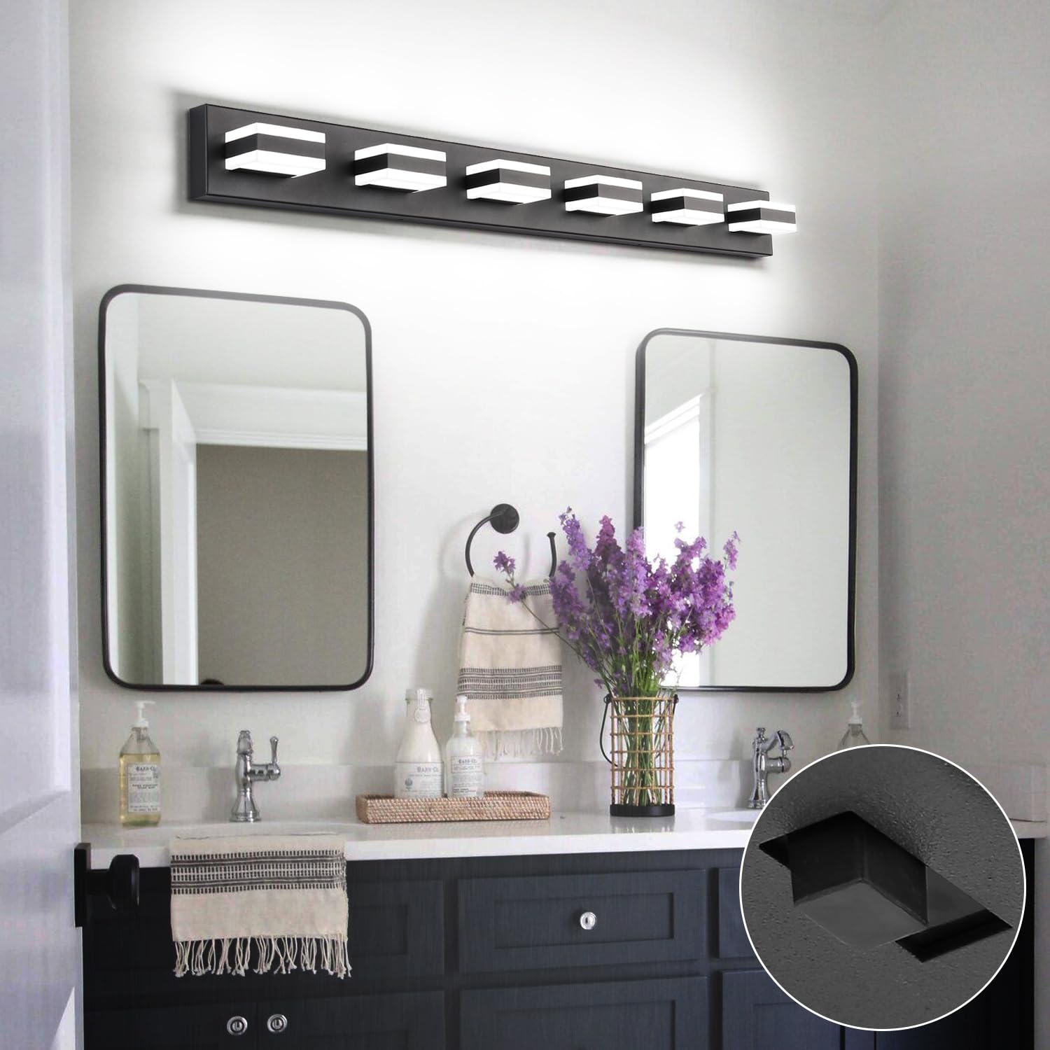 Solfart 5-Light Adjustable Vanity Light, 45.3 Matt Black Led Bar, 5 Color Temperatures, Model S8568-6T-6000K-5Cct
