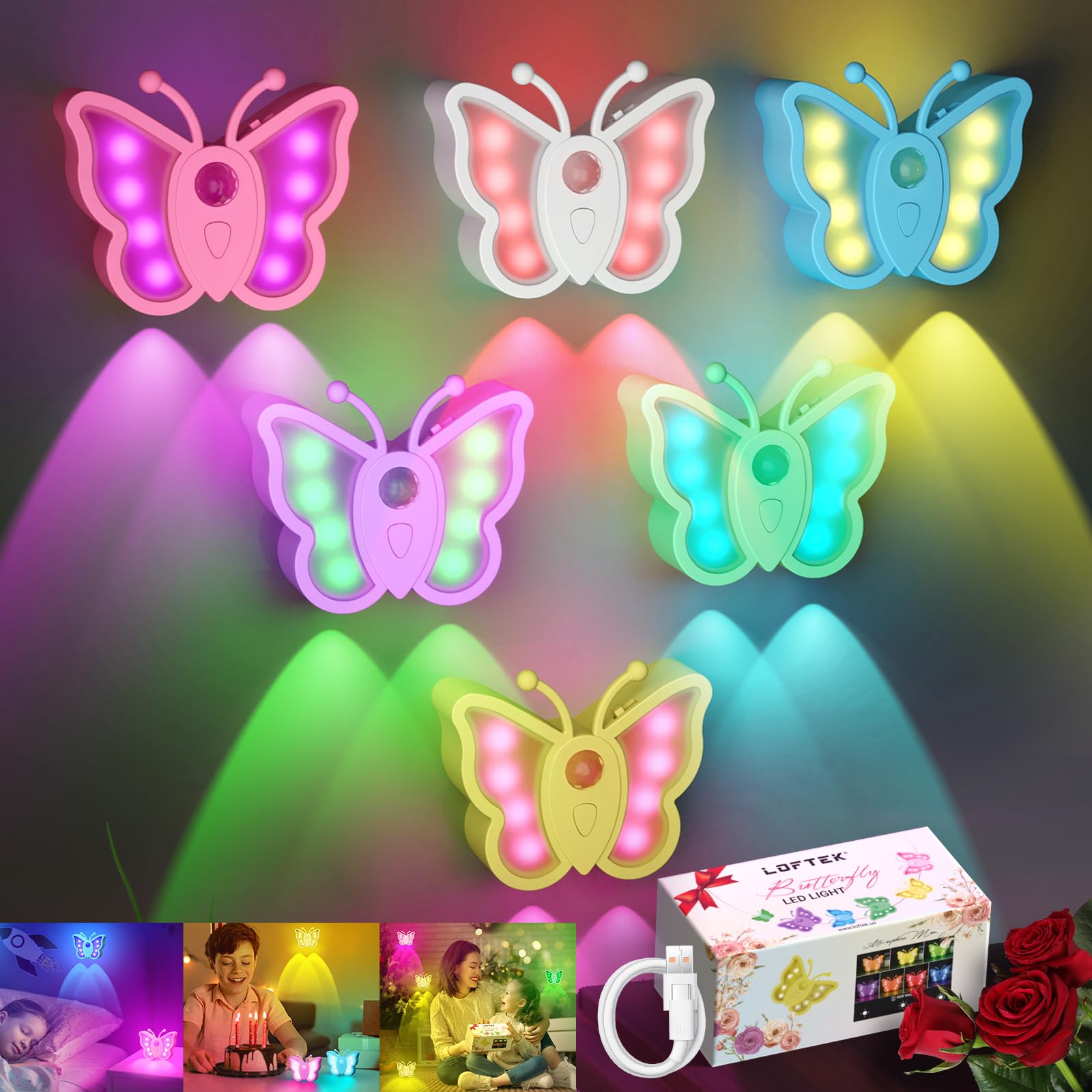 LOFTEK Motion Sensor Night Light, Rechargeable Night Light, Color Change & Dimmable, Portable & Wireless, Stick on Wall, Bedside