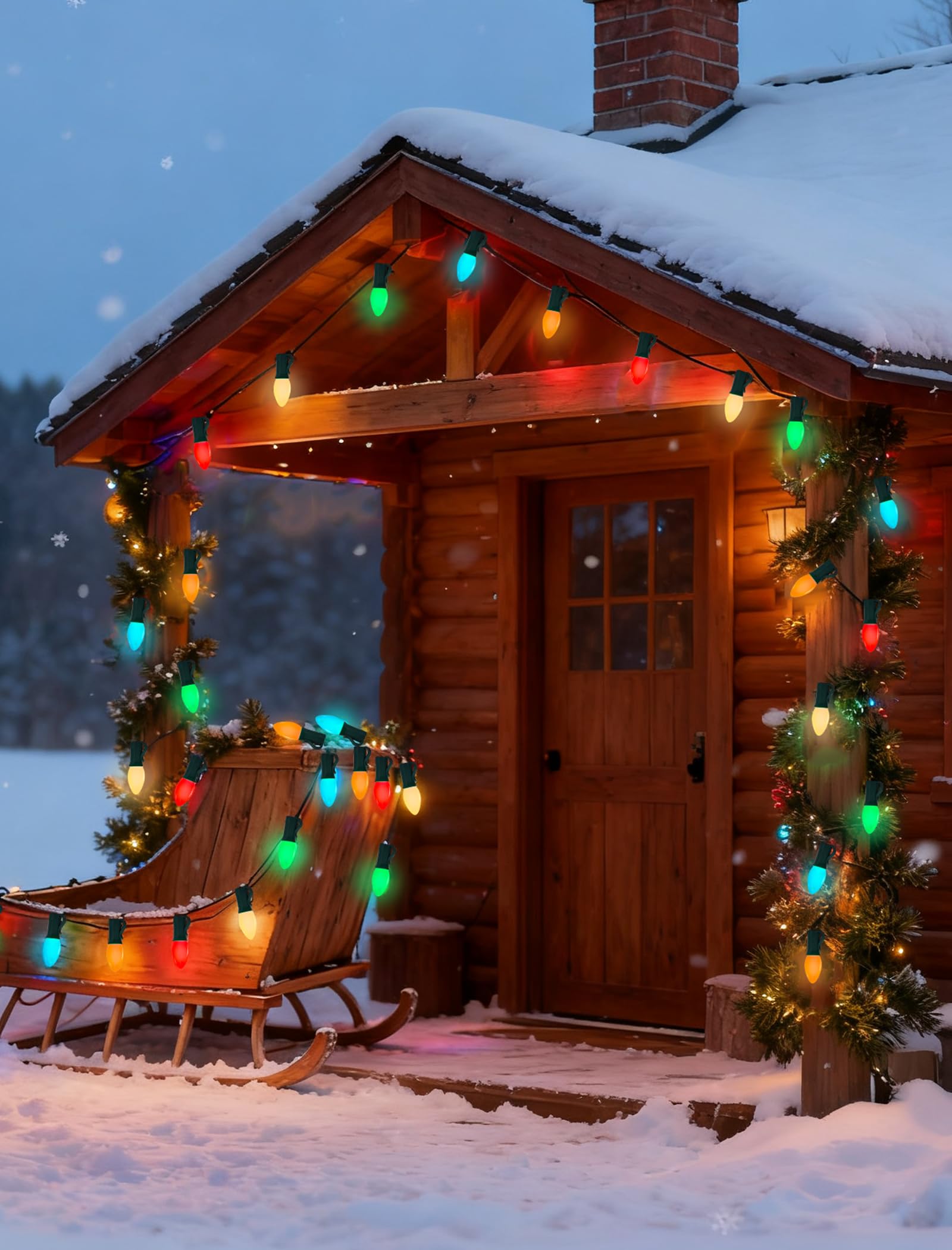 25Ft Multicolor Christmas Lights Outdoor  C7 Vintage String Lights With 25 Red Green White Ceramic Incandescent Bulbs  Hanging Patio Lights For Porch Roofline Xmas Tree Garden Pathway Indoor Decor