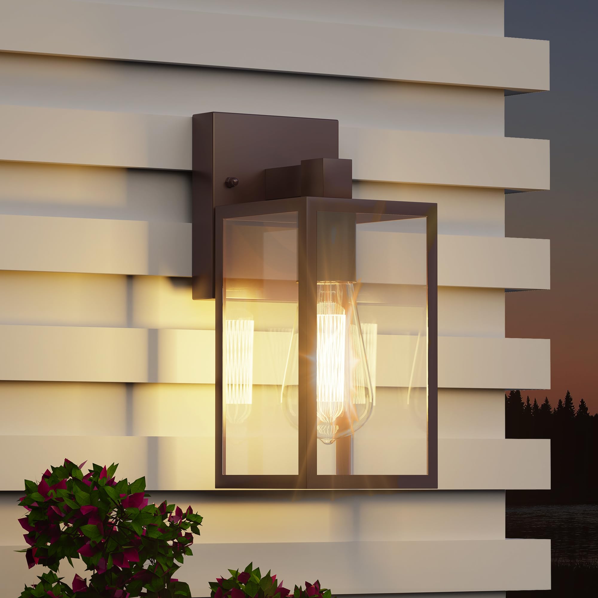 Oil Rubbed Bronze Outdoor Front Porch Light Fixture Wall Mount, LED Exterior lighting fixtures, Waterproof Wall Sconce Lantern L