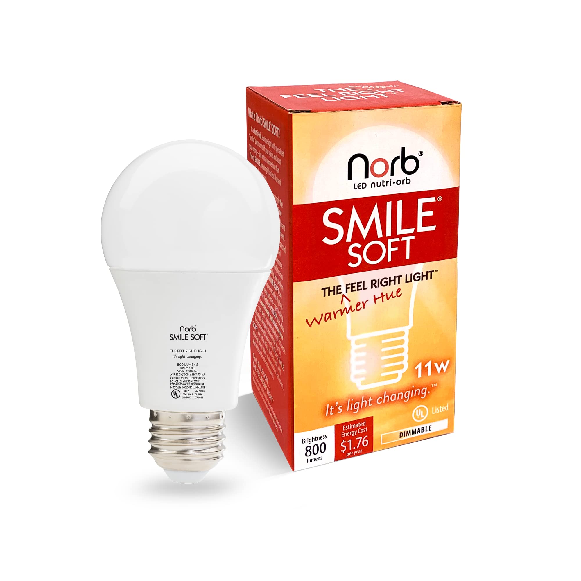 Norb A19 LED Light Bulb, Soft White, 1 Pack, Full Spectrum, Energy Boost, Mood Support, Aluminum Material