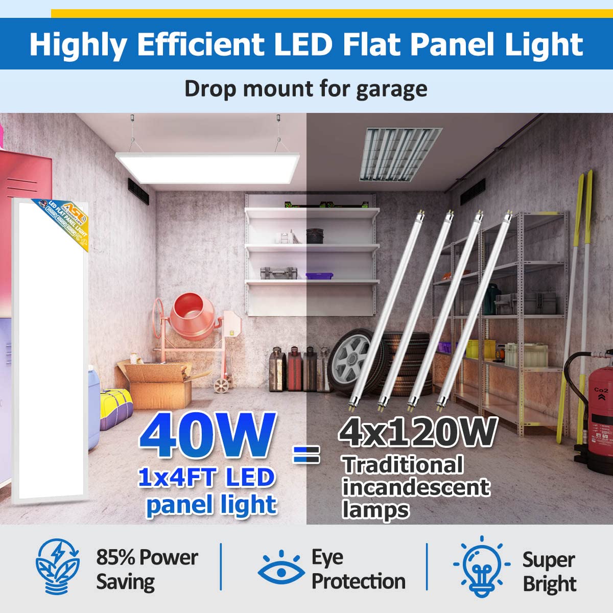 Allsmartlife 1X4Ft Led Flat Panel Light 24W/30W/40W Dimmable 5Cct