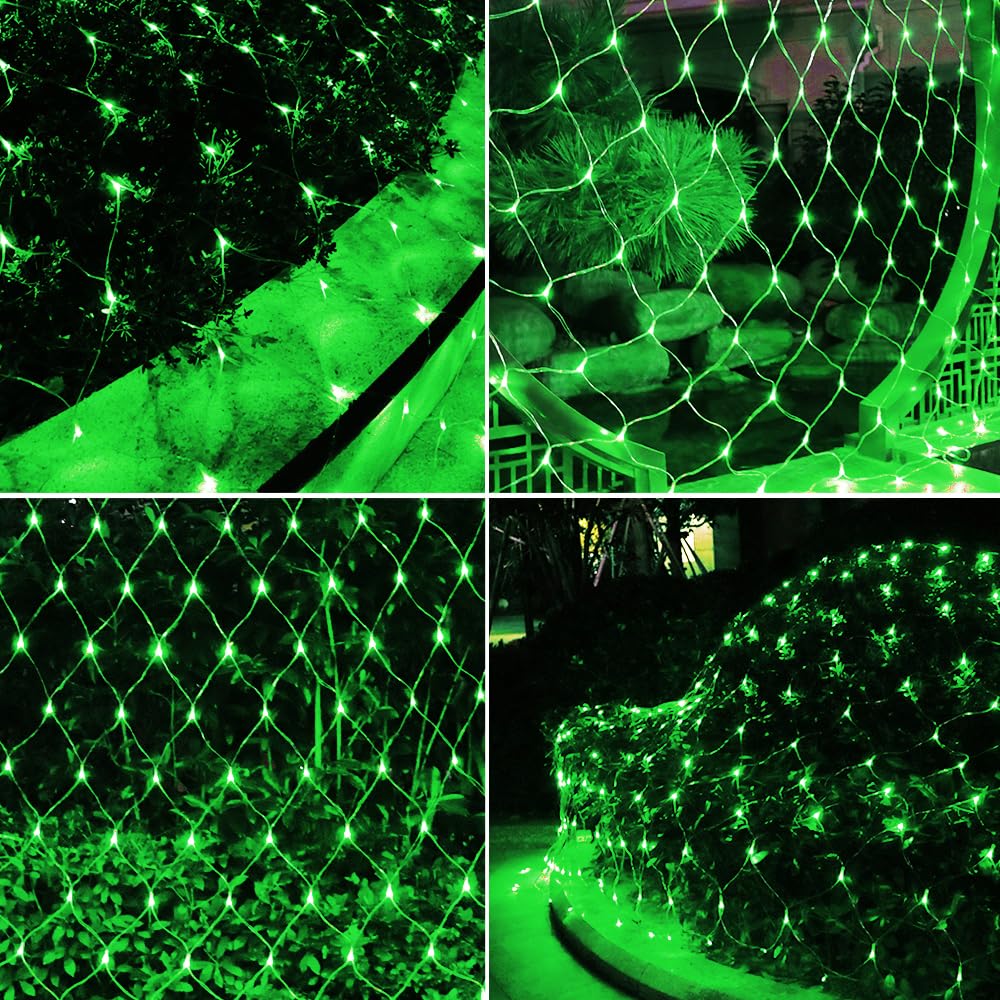 Vicila Net Light Outdoor Mesh Christmas Decorations  100Led String Light Plug In Connectable Tree Warp Hanging 5Ft X 5Ft For Halloween  Shrubs  Lawn  Backyard  Walkway  Bushes  Garden Decor-Green