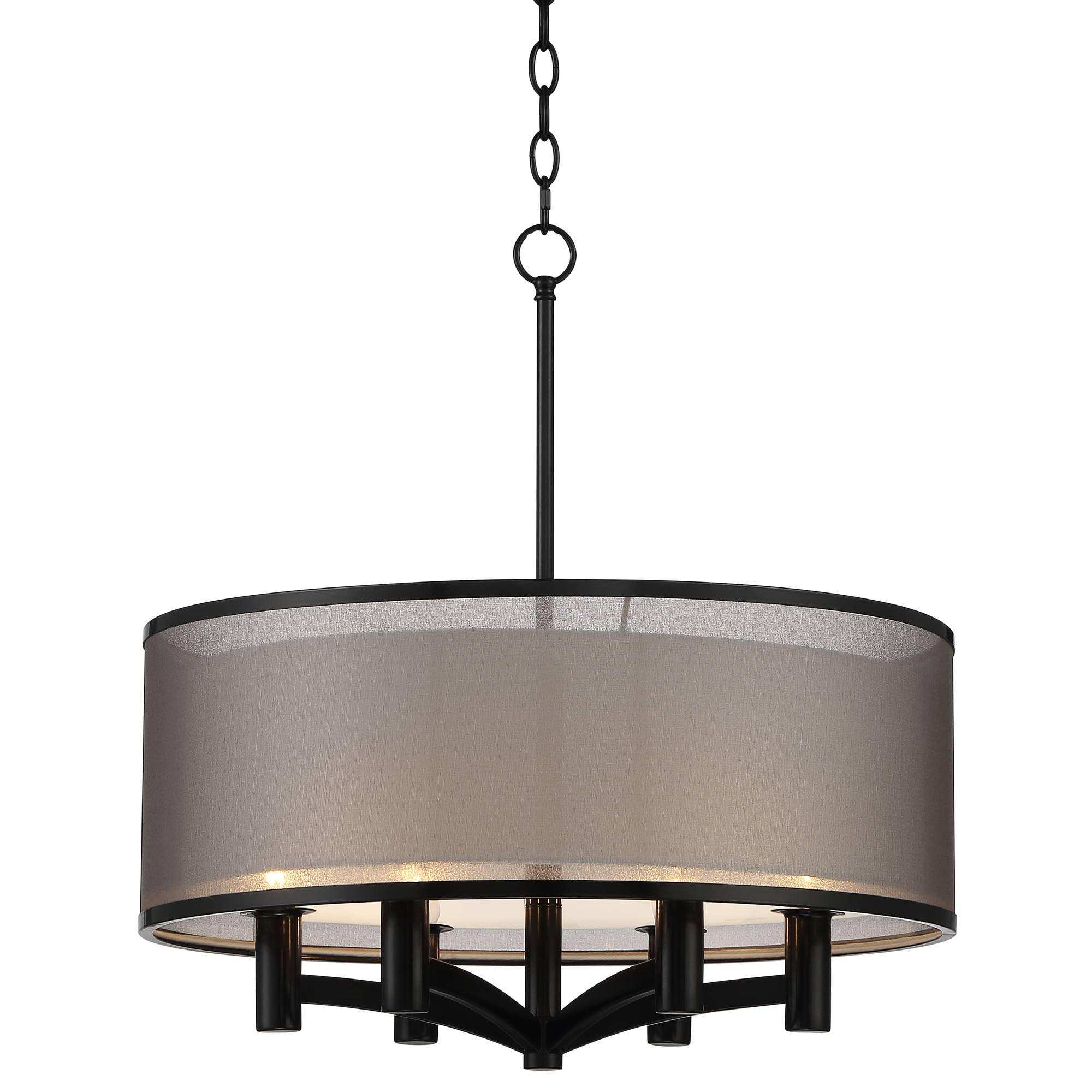 Possini Euro Design Black Drum Pendant Chandelier 22in Wide 6-Light Fixture for Dining Room, Foyer, Kitchen, Living Room
