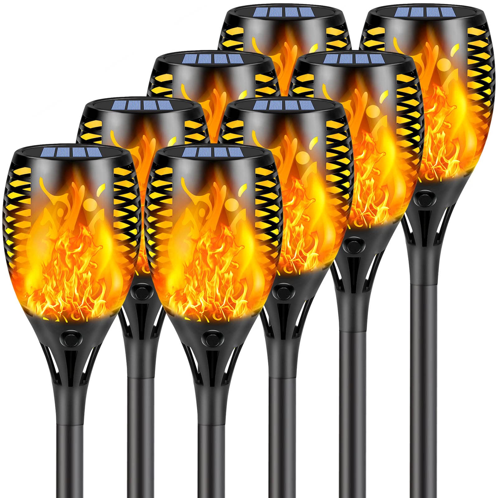 SANJICHA Solar Flame Torch Lights, 33LED, Waterproof, 8 Pack, Orange, Decorative Outdoor Lighting for Garden and Pathway