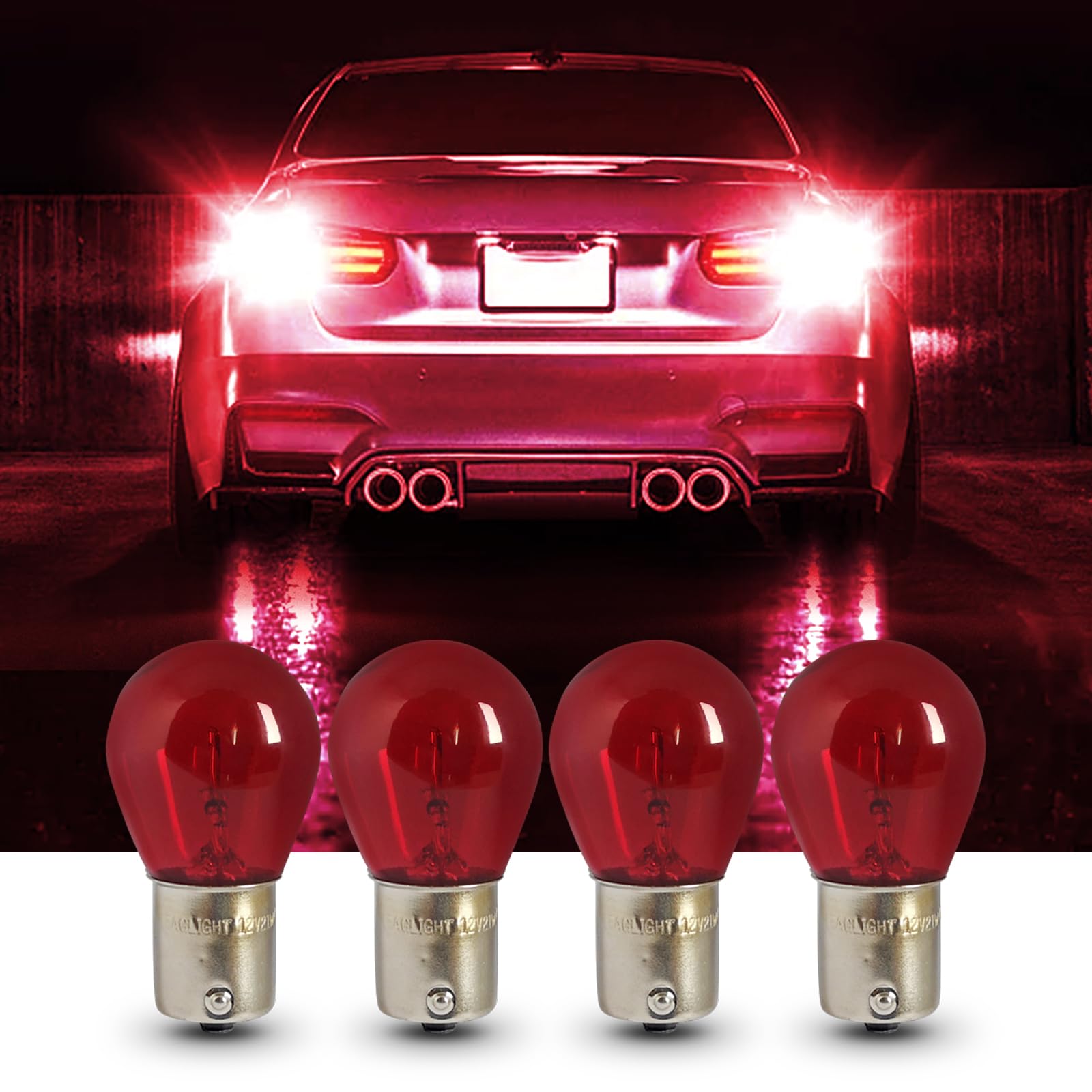 Tesnaao 10 PCS Car Turn Signal Light, Waterproof Halogen Bulb, 12V 21W, BA15S, Red, Model TESSCD2035RE-1156-