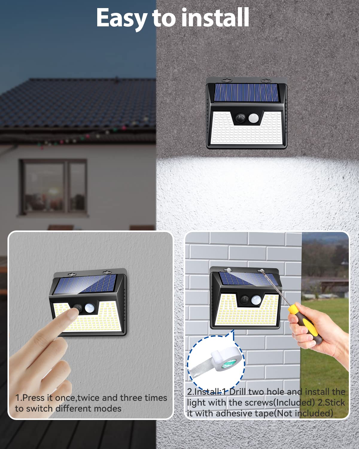 Peasur 140Led Solar Powered Motion Sensor Lights - 3 Pack, Waterproof, Ultra-Bright, Black Frame For Outdoor Security Garden Wall Deck