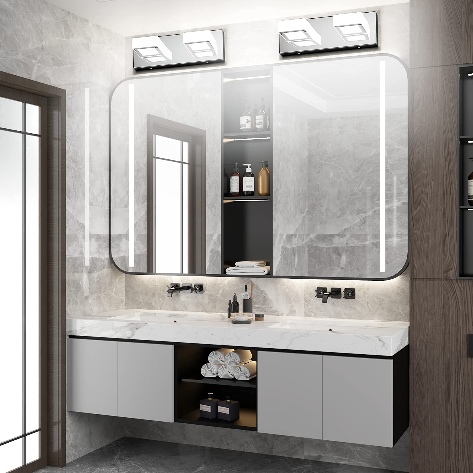Ralbay 2-Light LED Vanity Light Fixture, Stainless Steel, Chrome-Cool White, Model 8590-2T, Perfect for Bathroom Lighting