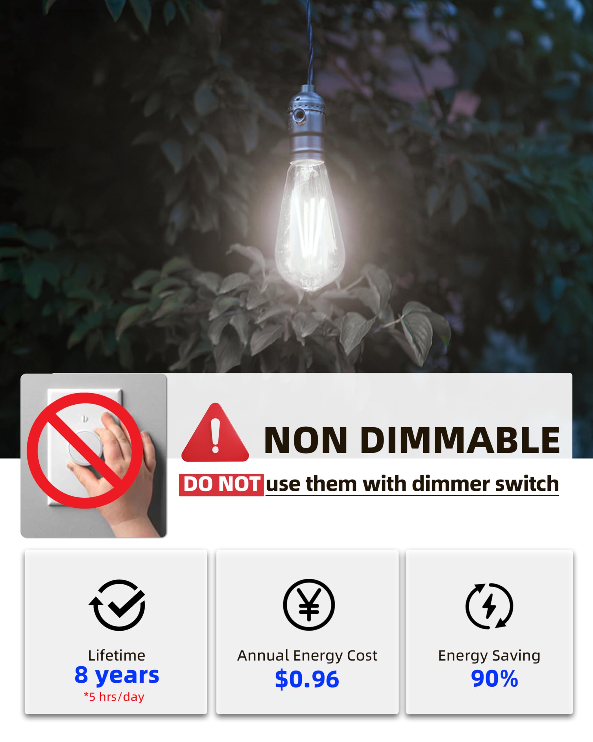 St19 Led Edison Bulb, 5.5W (60W Equivalent) 500Lm Cri 95+, Non-Dimmable, 4000K Cool White, E26 Medium Base Vintage Filament, Cle