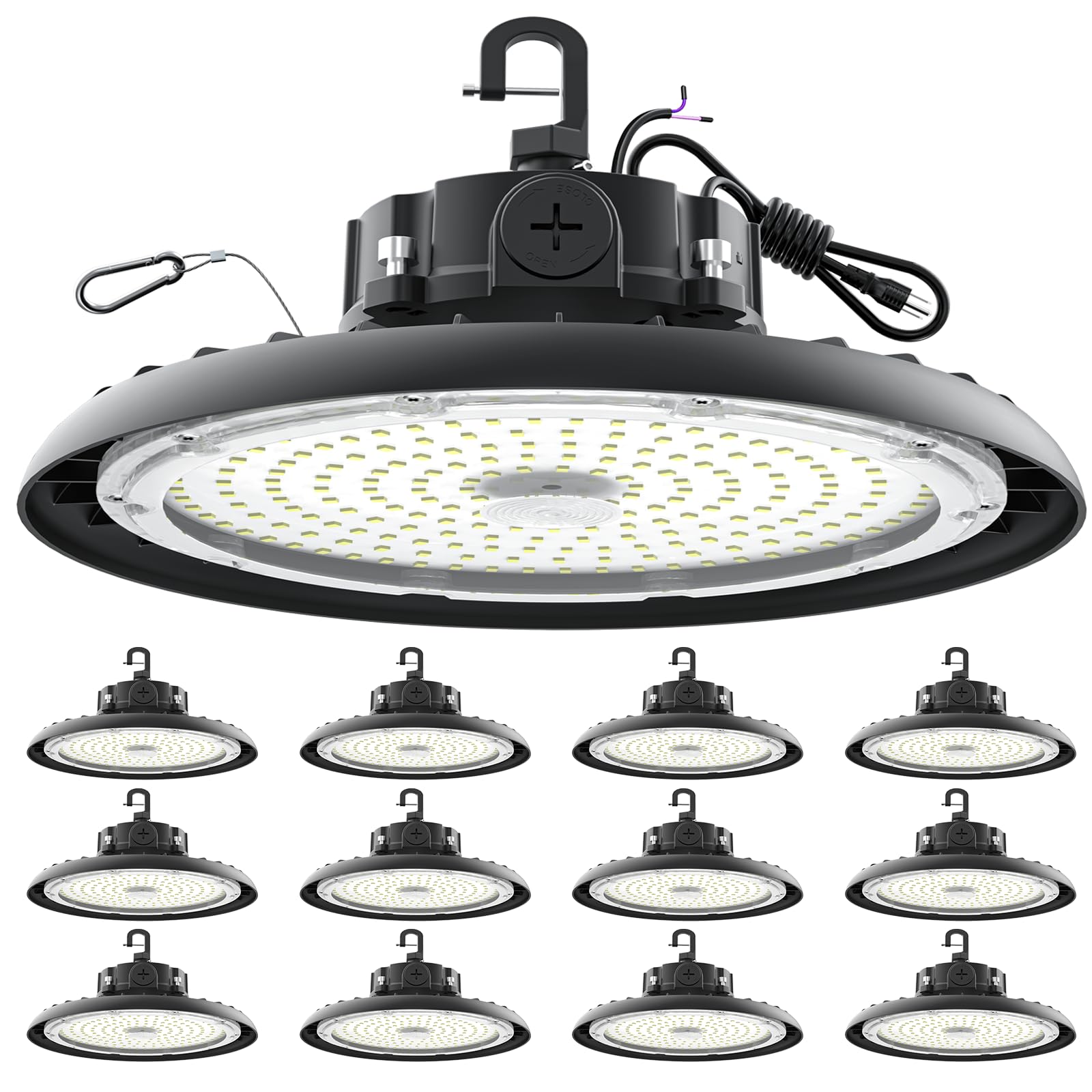 High Bay Lights Led Ufo Light 240W Led Shop Lights 6000K Ip65 Commercial Bay Lighting Fixture 43200 Lm Super Bright  5Ft Cable Plug & Play For Warehouse Factory Garage Workshop Barn 12 Pack